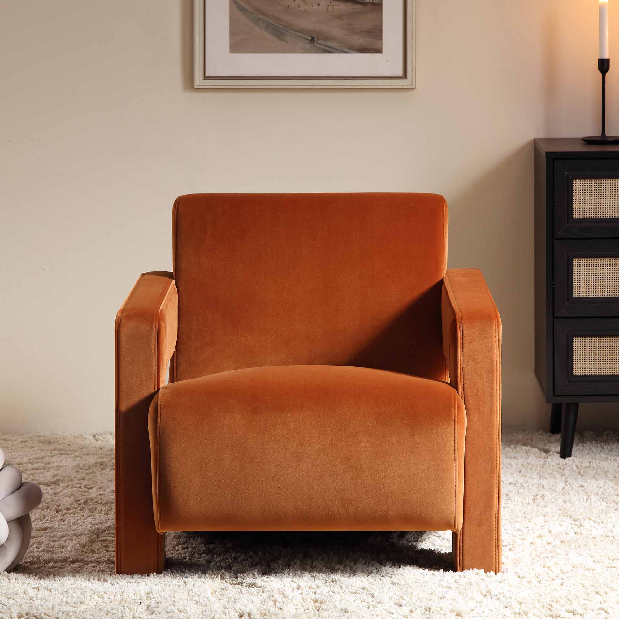 brompton sculptural armchair, rust velvet brompton sculptural armchair, rust velvet