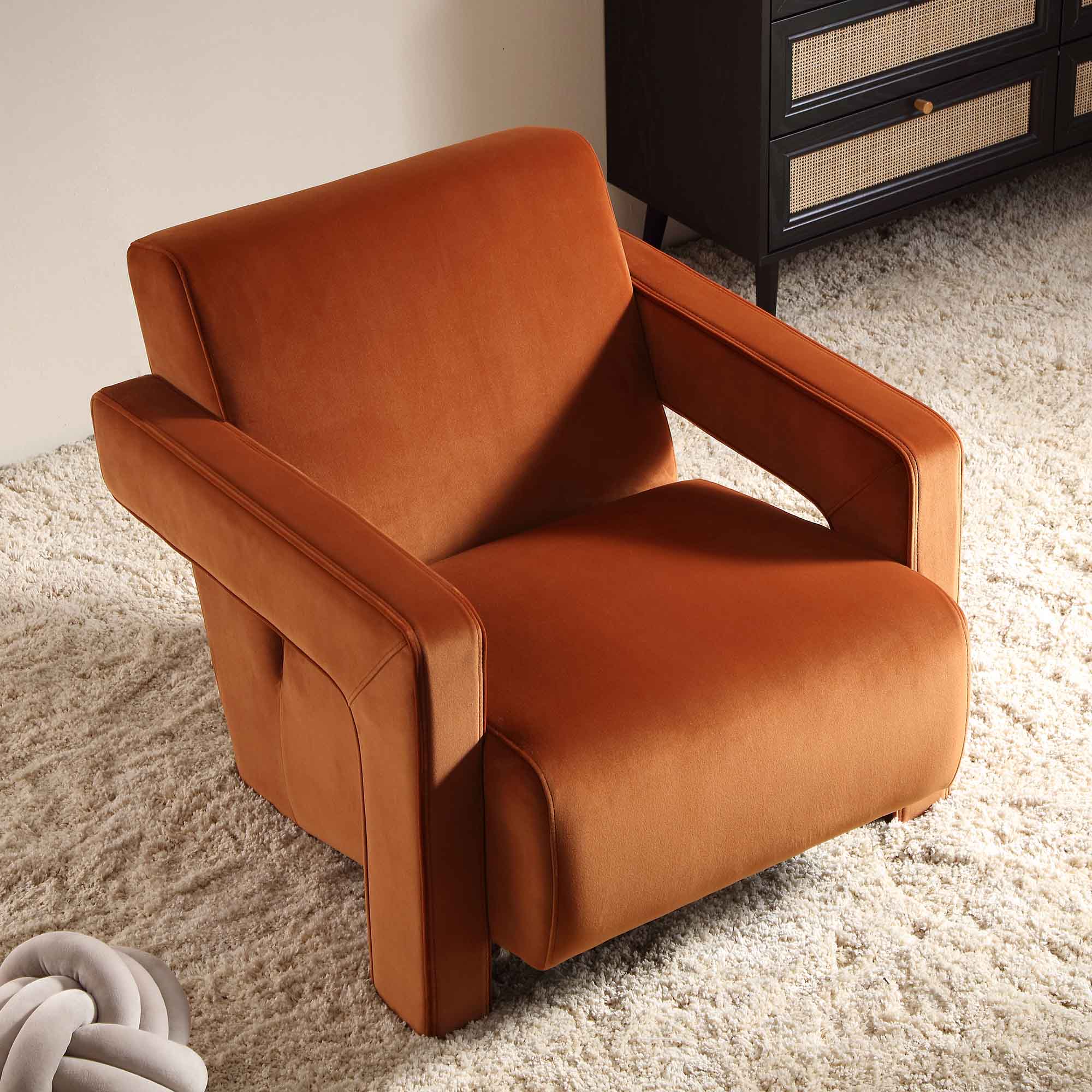 brompton sculptural armchair, rust velvet brompton sculptural armchair, rust velvet