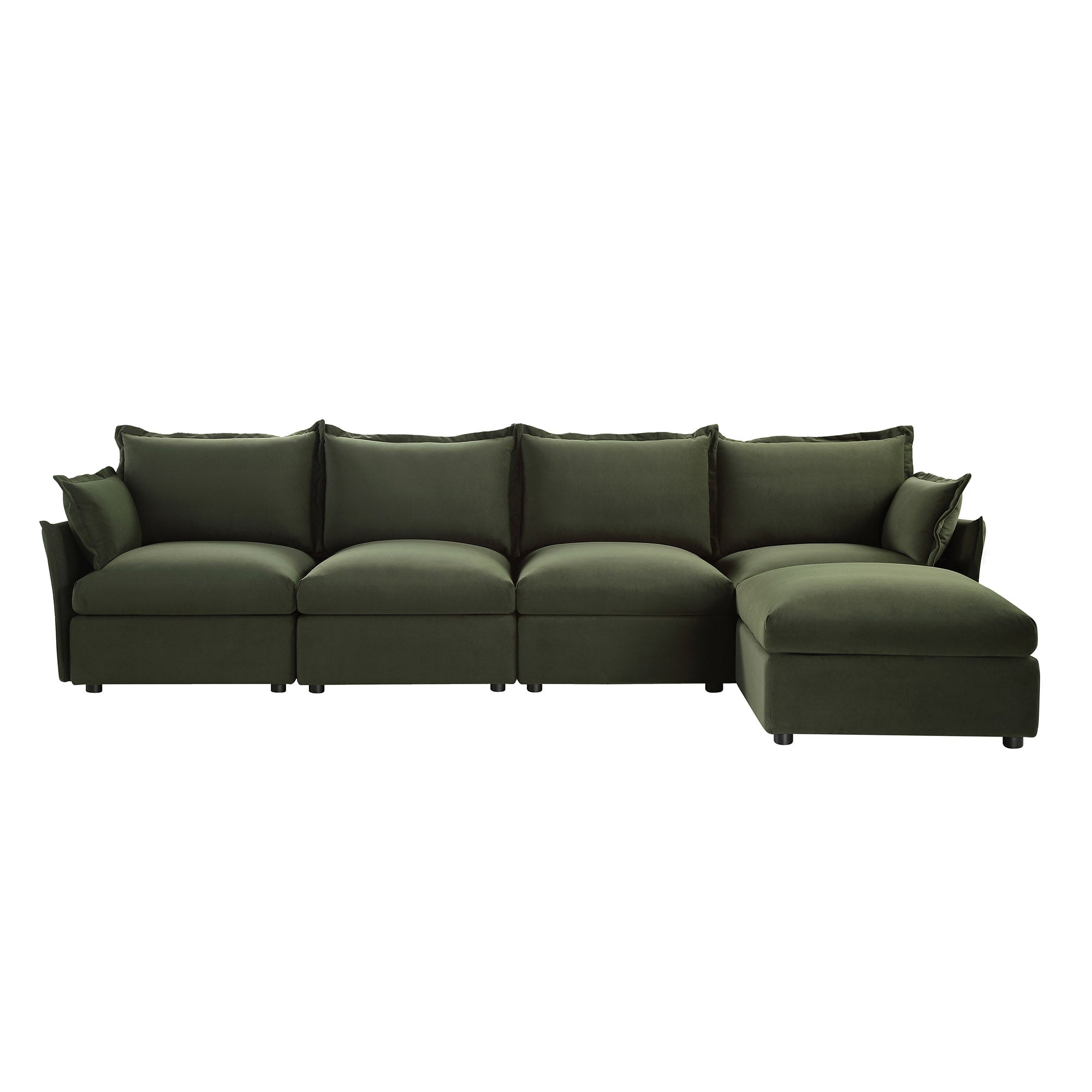 byron pillow edge moss green velvet sectional sofa, 4 seater chaise byron pillow edge moss green velvet sectional sofa, 4 seater chaise
