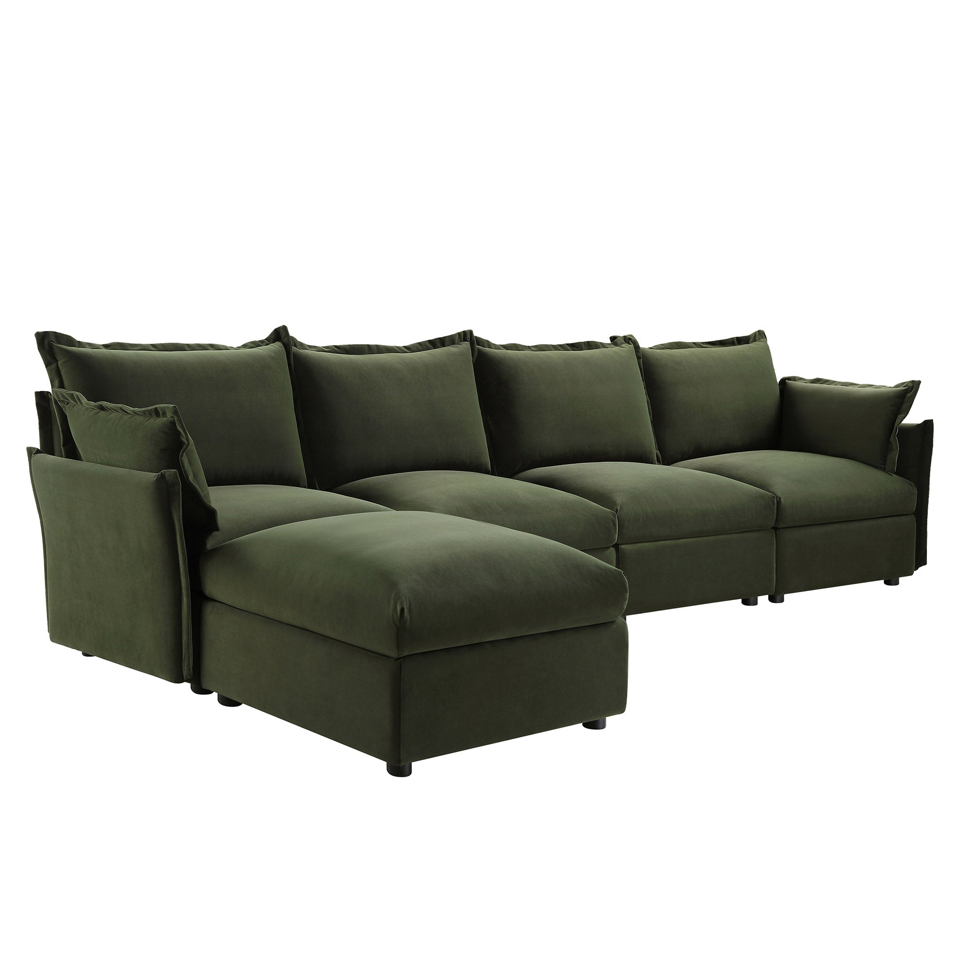 byron pillow edge moss green velvet sectional sofa, 4 seater chaise byron pillow edge moss green velvet sectional sofa, 4 seater chaise