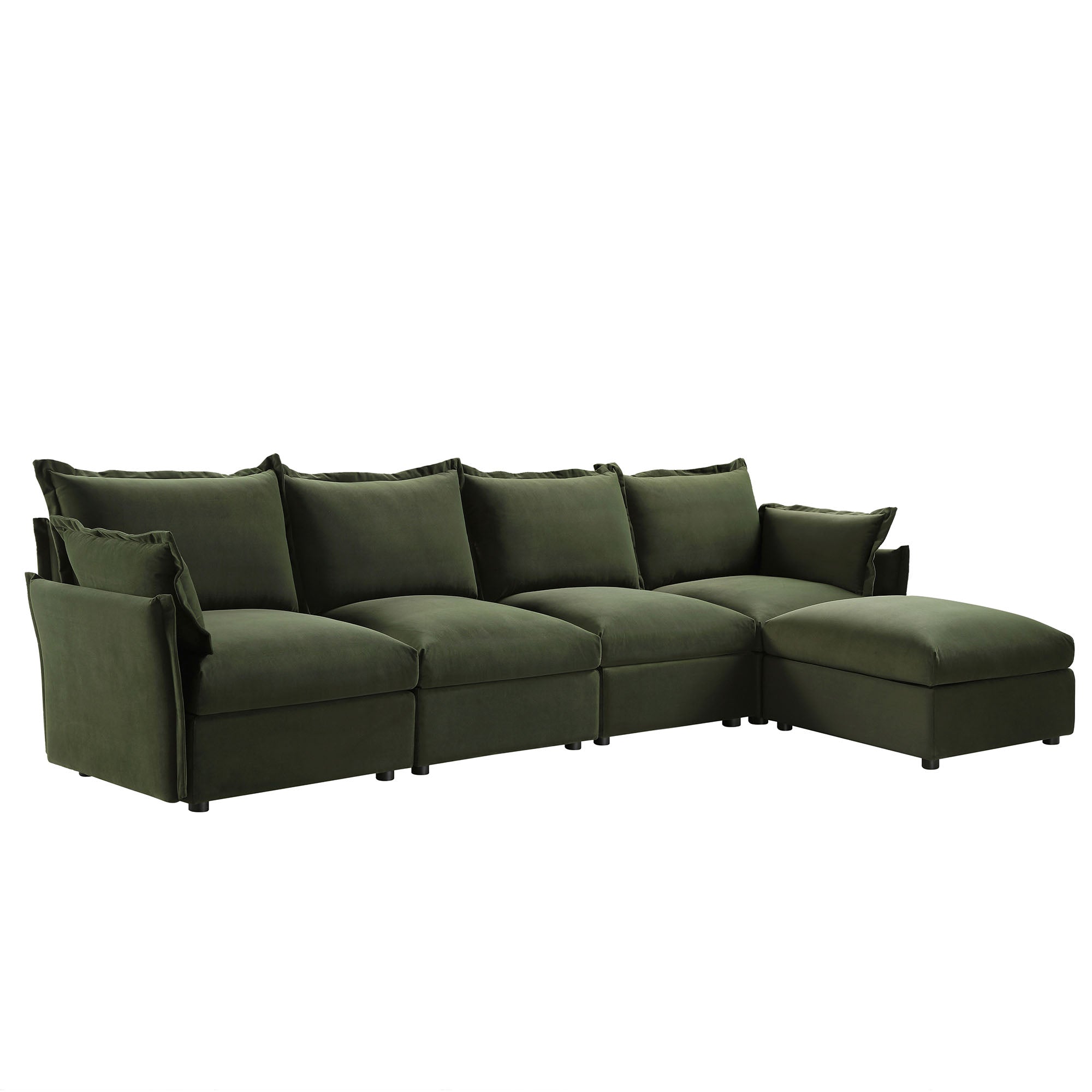 byron pillow edge moss green velvet sectional sofa, 4 seater chaise byron pillow edge moss green velvet sectional sofa, 4 seater chaise