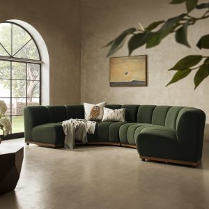 granvia moss green velvet sectional sofa, 4 seater half circle sofa