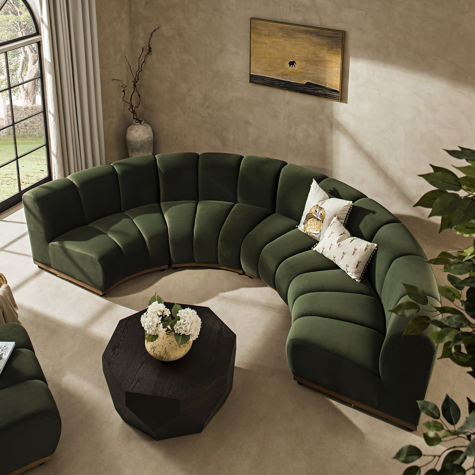 granvia moss green velvet sectional sofa, 4 seater half circle sofa granvia moss green velvet sectional sofa, 4 seater half circle sofa