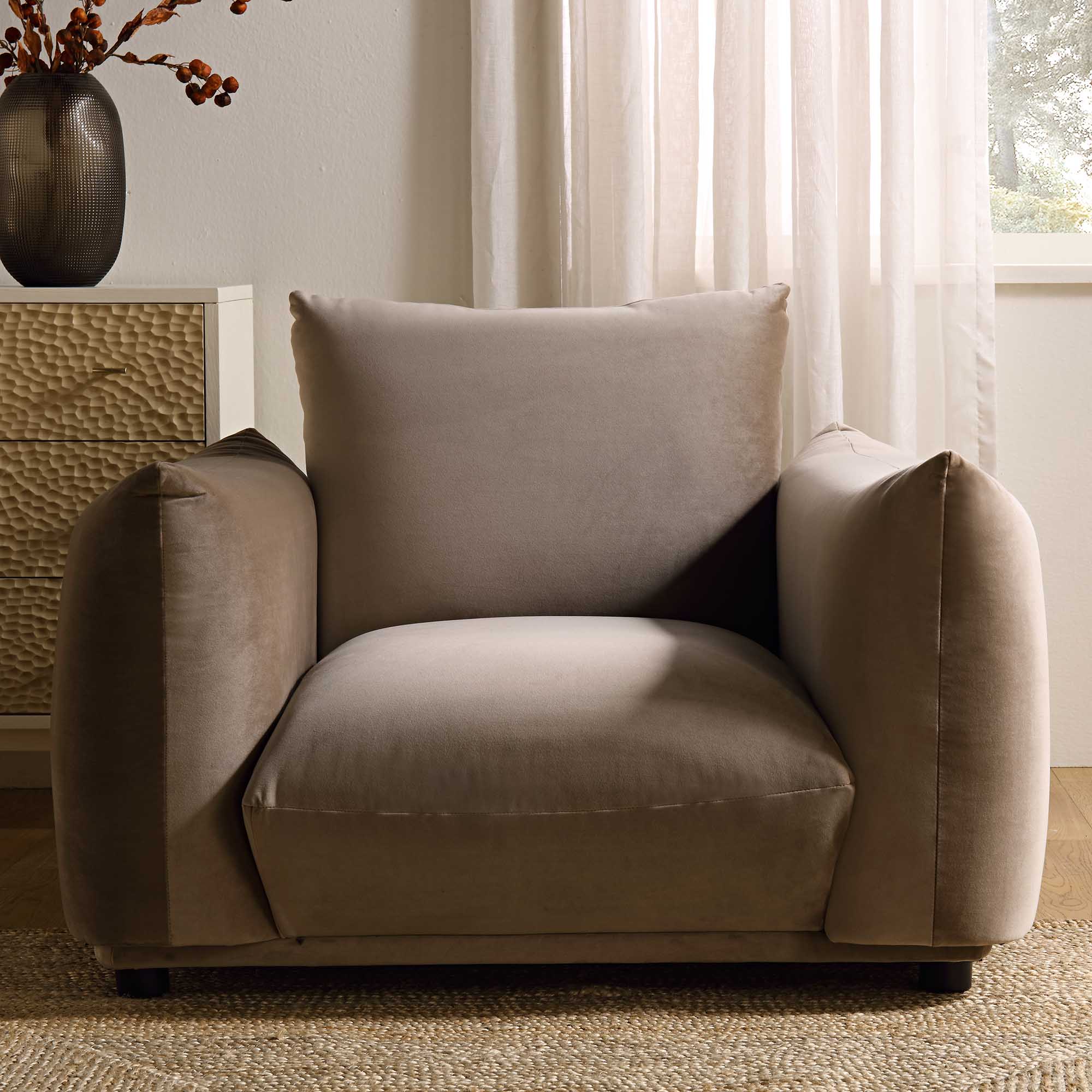 gianni armchair, mink velvet gianni armchair, mink velvet