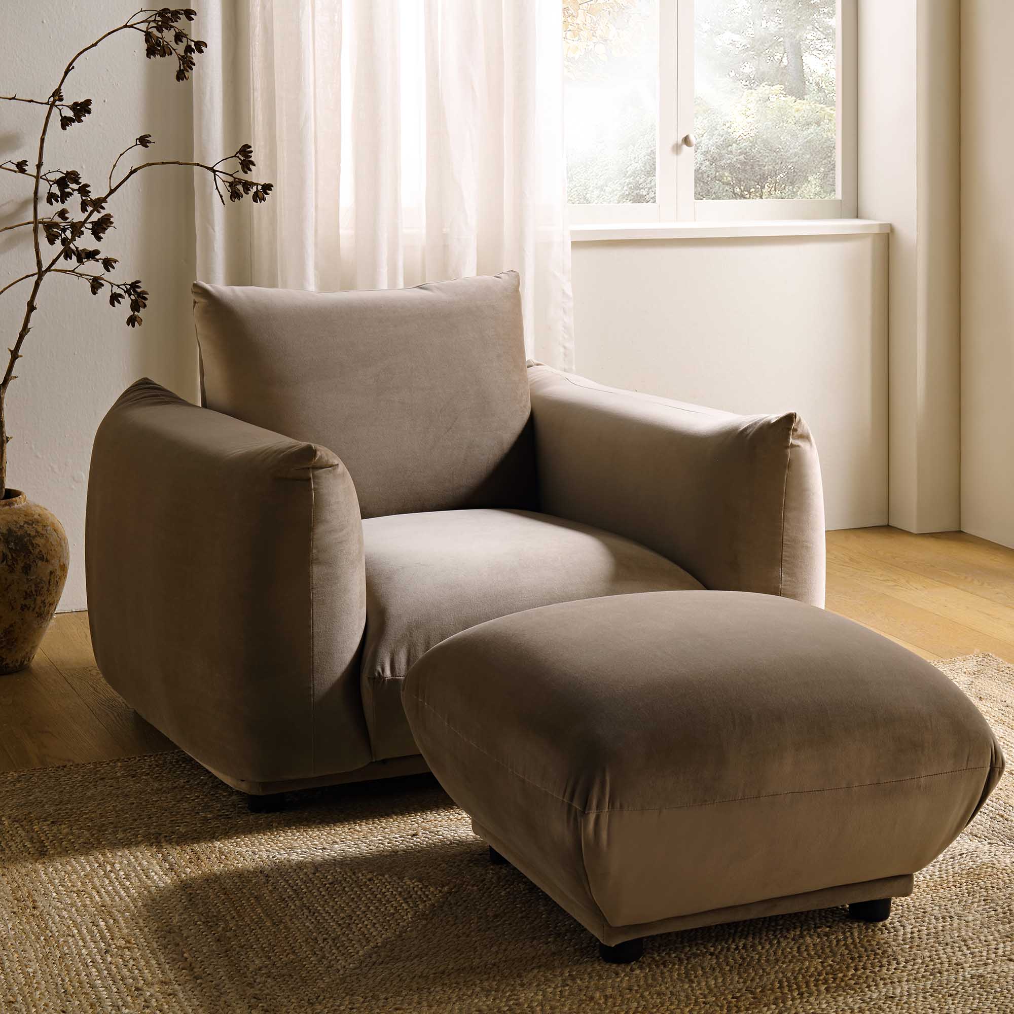 gianni armchair, mink velvet gianni armchair, mink velvet