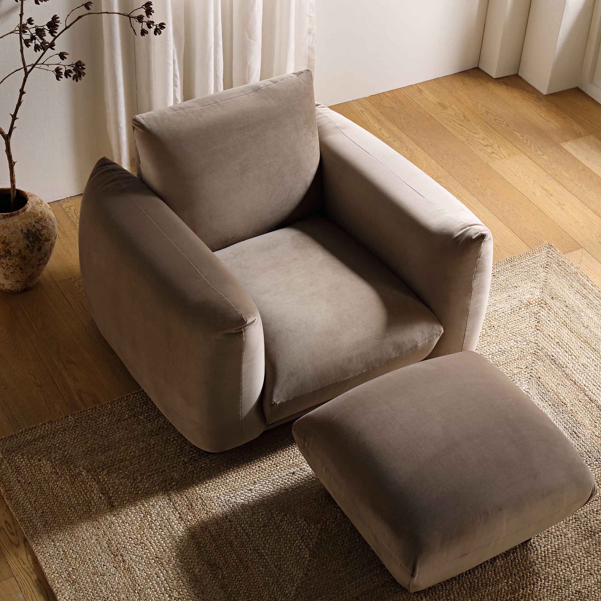 gianni armchair, mink velvet gianni armchair, mink velvet