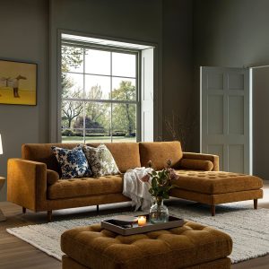 henrietta spiced honey chenille grand 4 seater chaise end sofa, right hand facing
