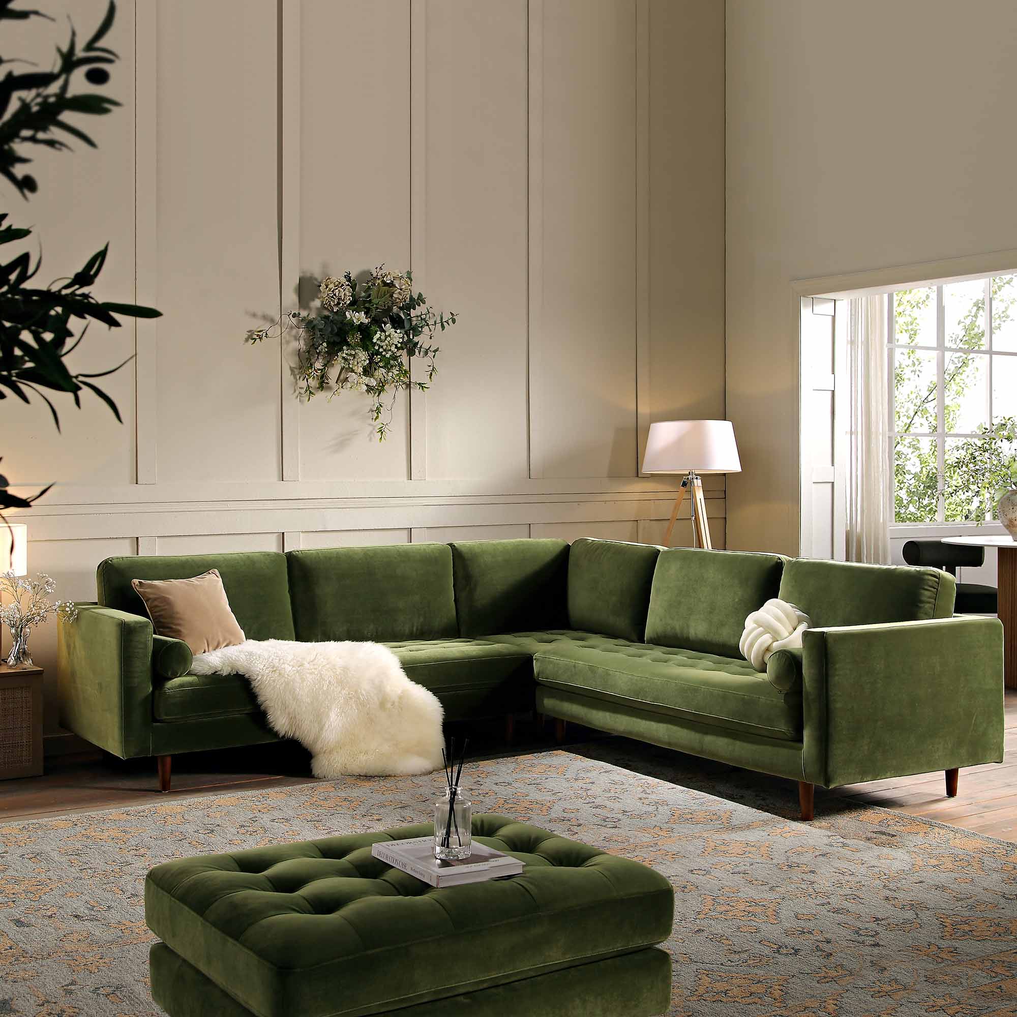 henrietta 5+seater corner sofa, moss green velvet henrietta 5+seater corner sofa, moss green velvet