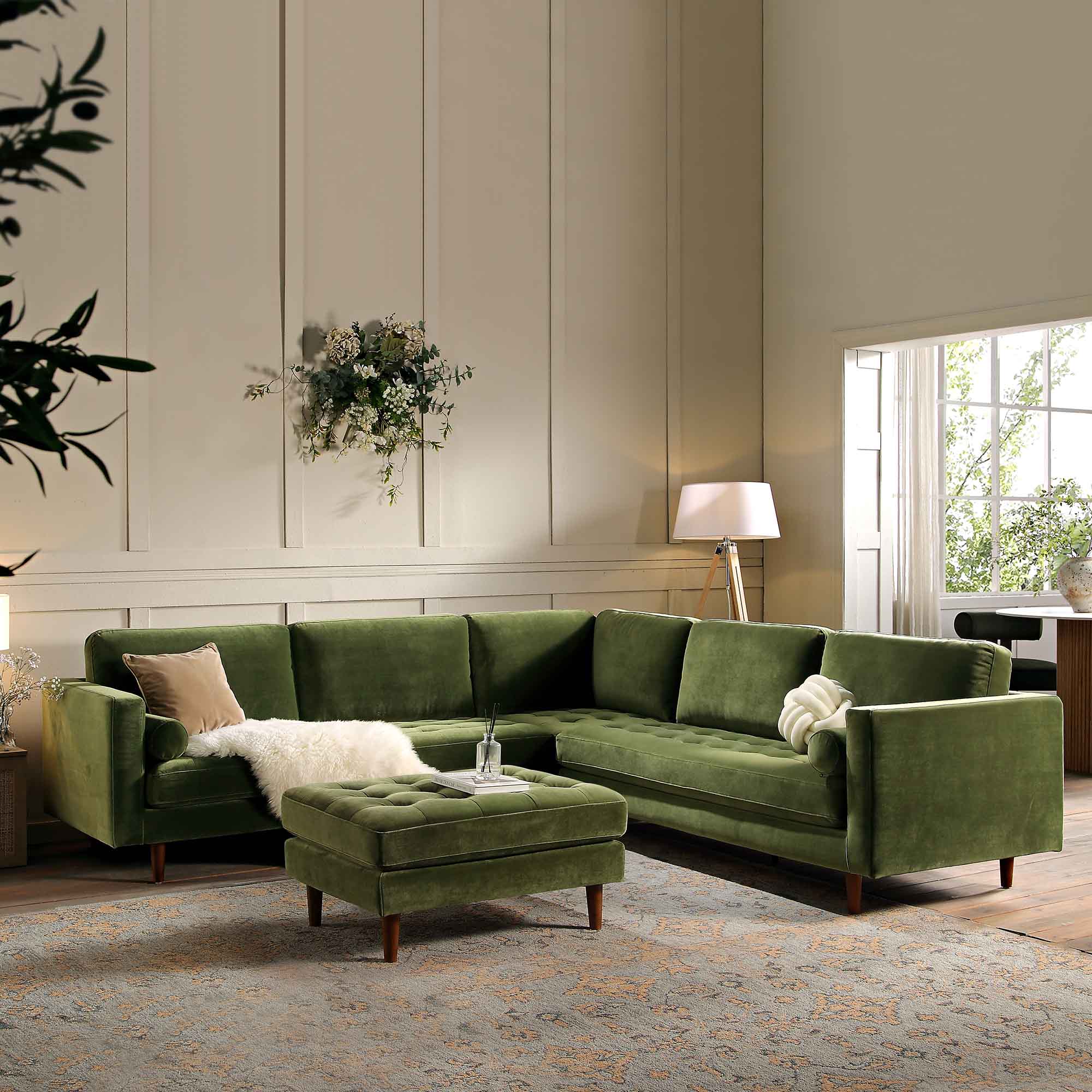 henrietta 5+seater corner sofa, moss green velvet henrietta 5+seater corner sofa, moss green velvet