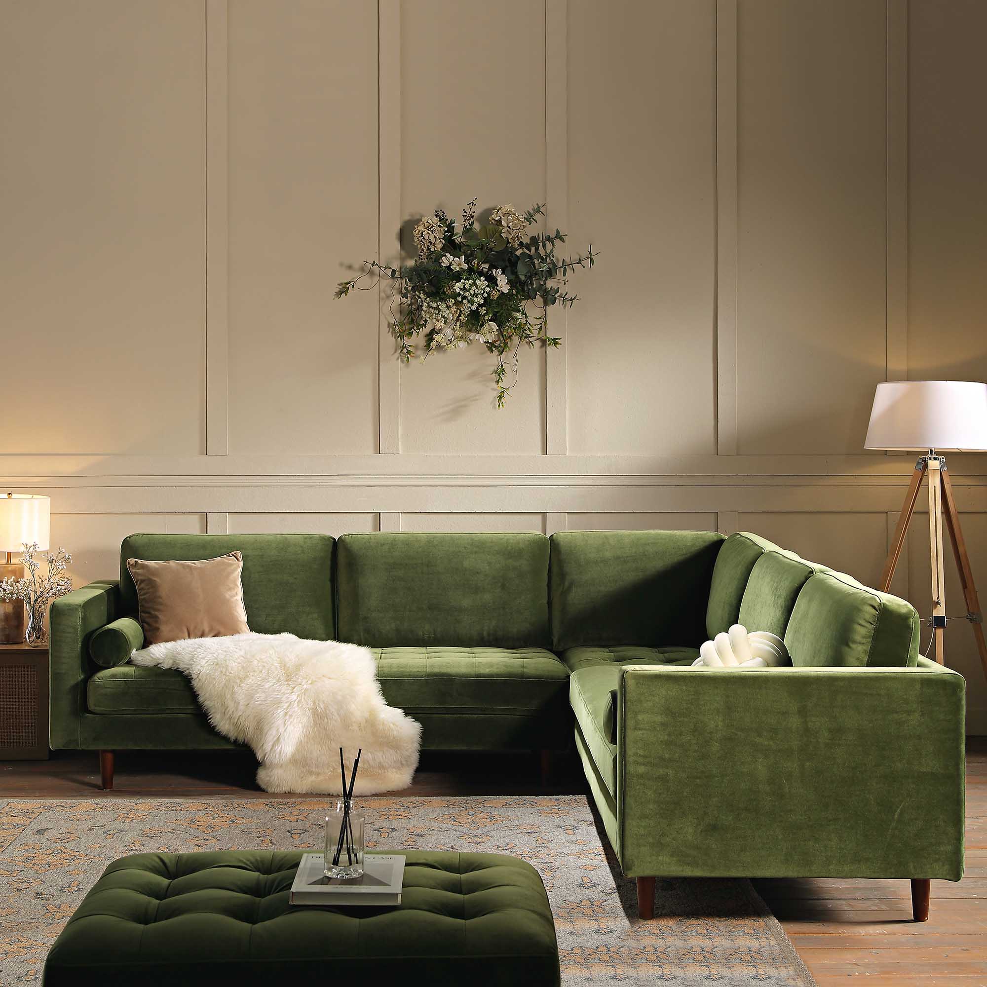 henrietta 5+seater corner sofa, moss green velvet henrietta 5+seater corner sofa, moss green velvet