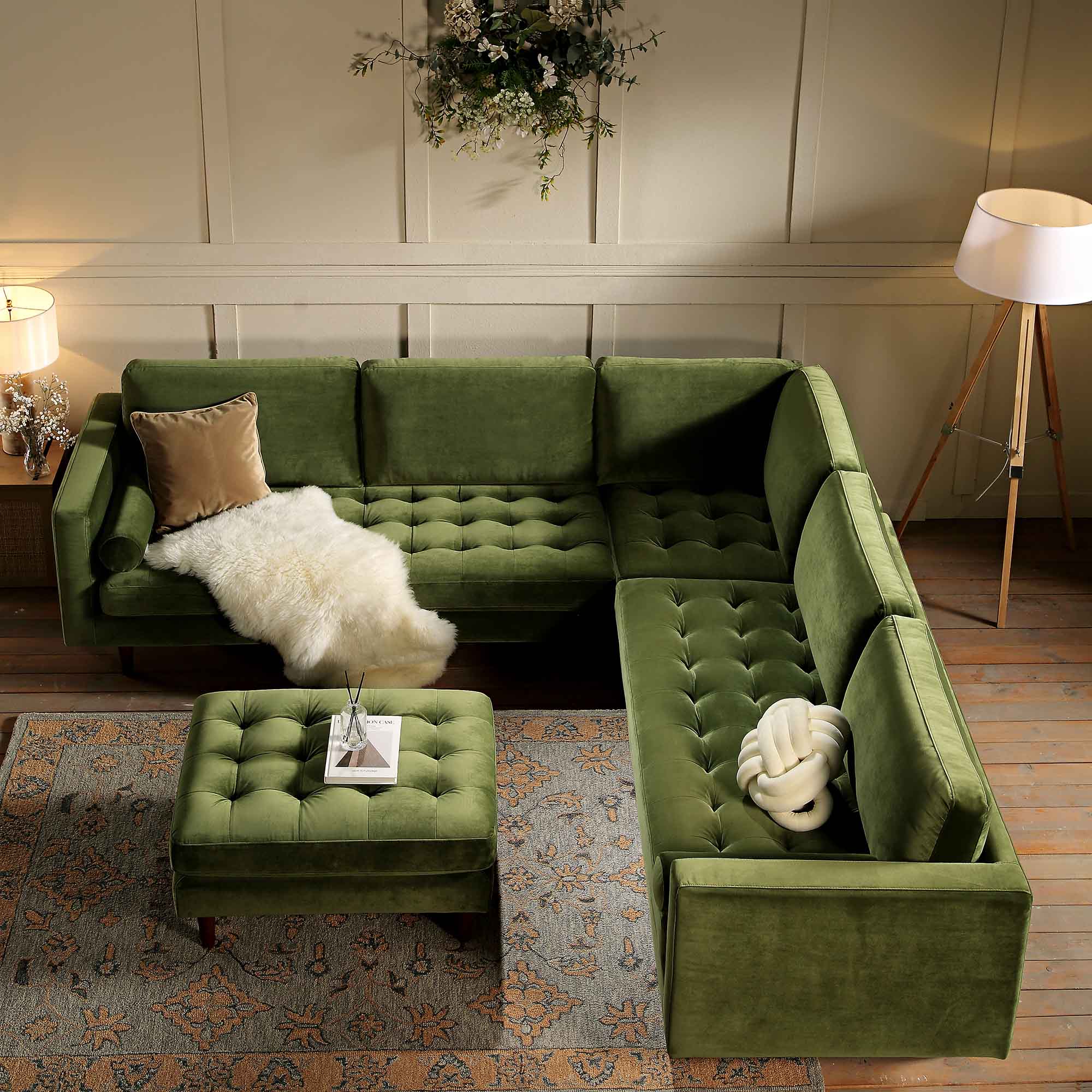 henrietta 5+seater corner sofa, moss green velvet henrietta 5+seater corner sofa, moss green velvet
