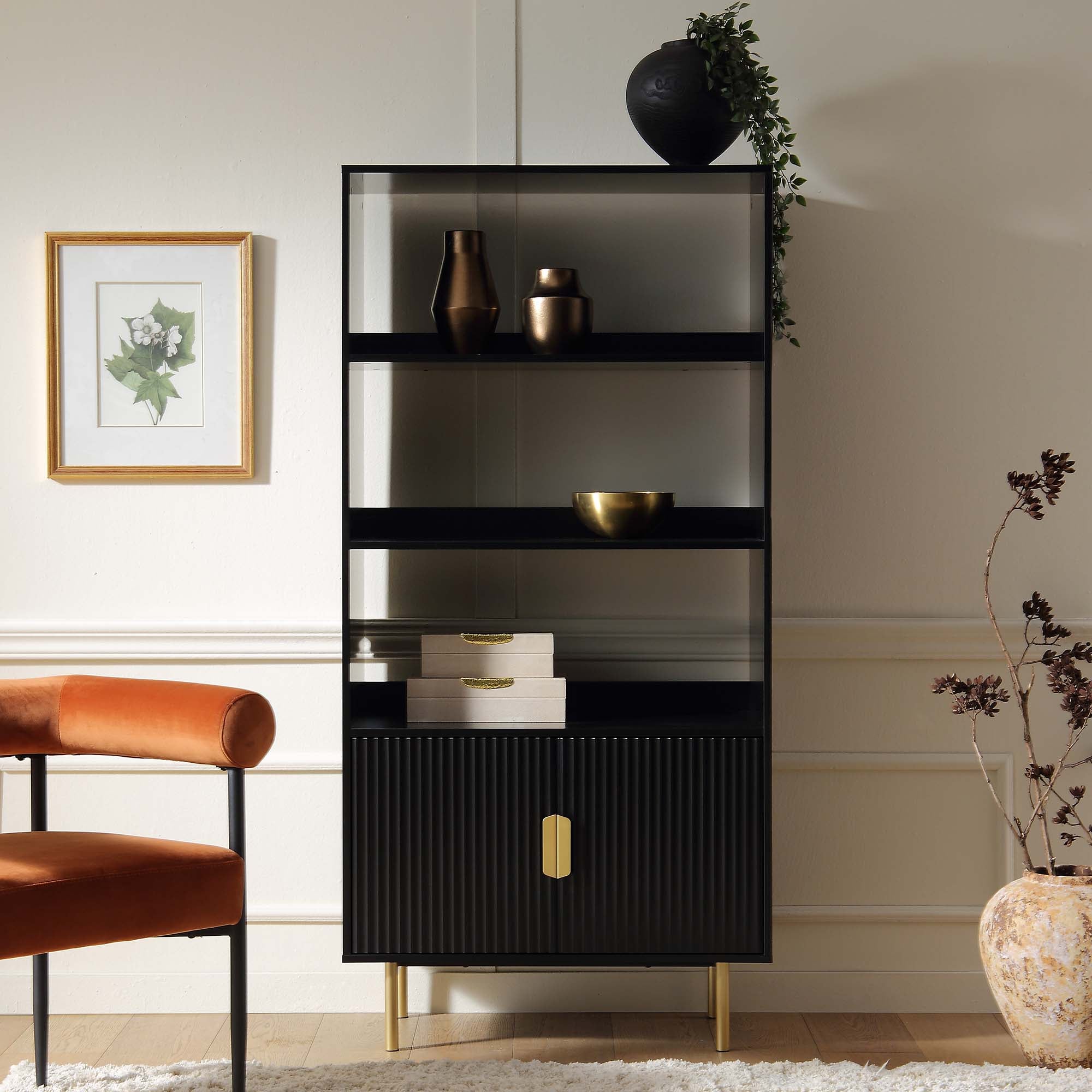 richmond ridged tall bookcase with doors, matte black richmond ridged tall bookcase with doors, matte black