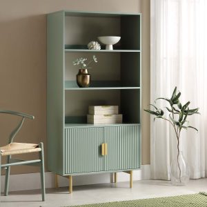 richmond ridged tall bookcase with doors, matte sage green