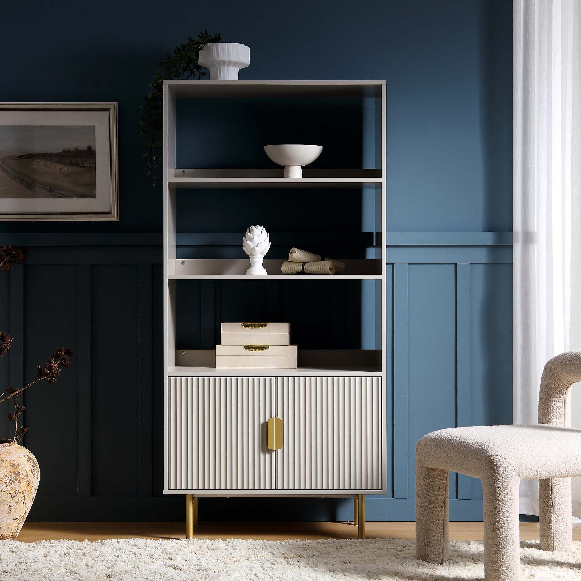 richmond ridged tall bookcase with doors, matte taupe richmond ridged tall bookcase with doors, matte taupe