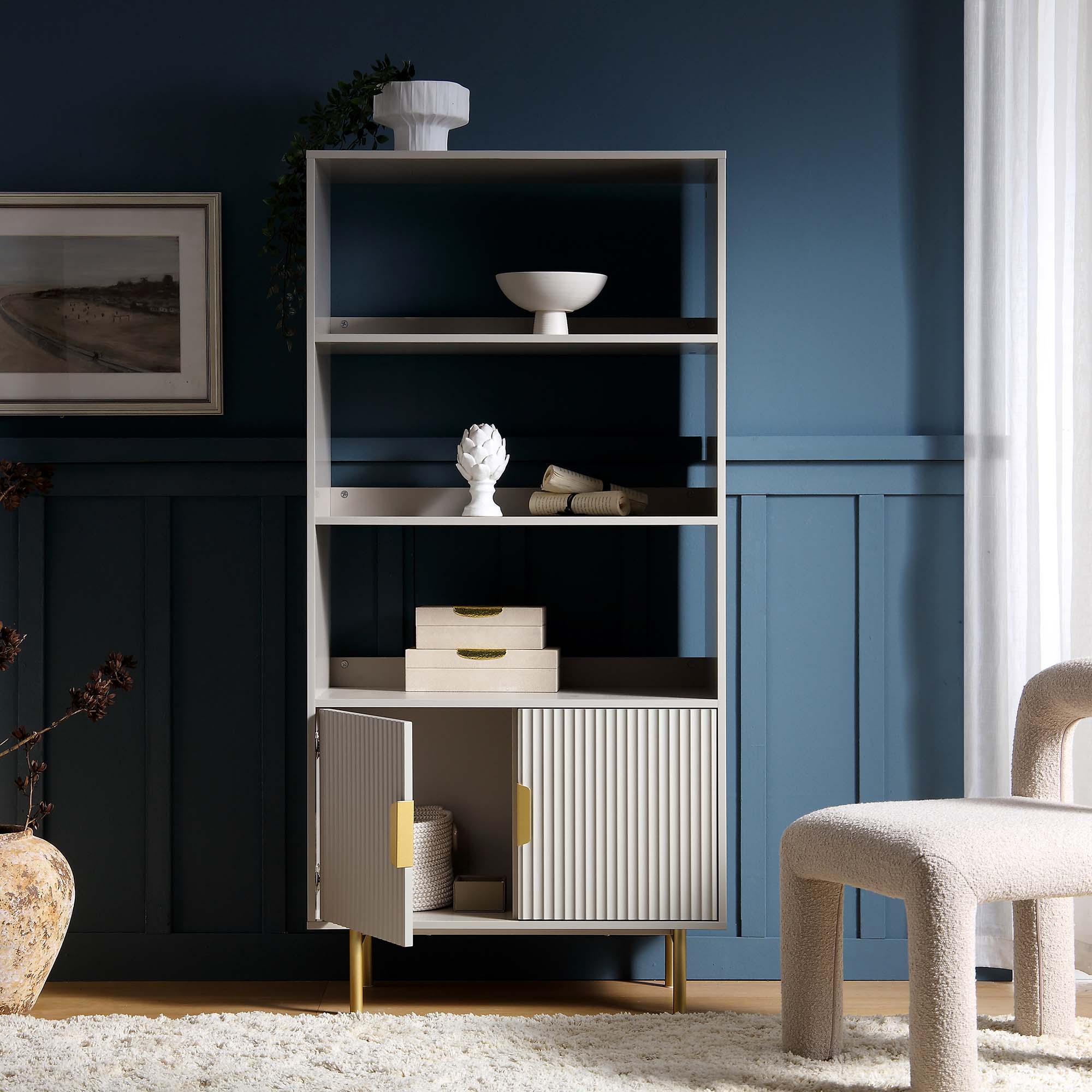 richmond ridged tall bookcase with doors, matte taupe richmond ridged tall bookcase with doors, matte taupe