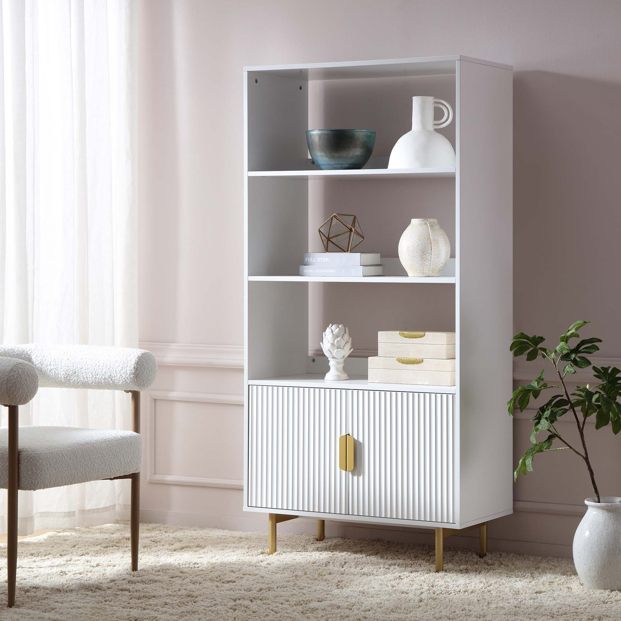 richmond ridged tall bookcase with doors, matte white richmond ridged tall bookcase with doors, matte white