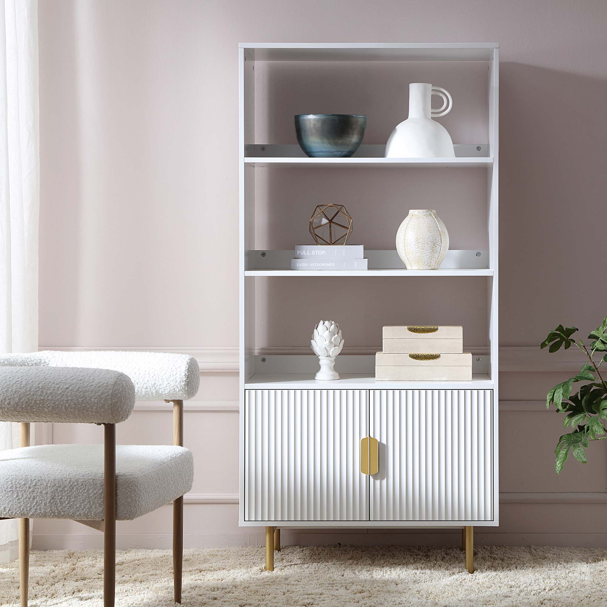 richmond ridged tall bookcase with doors, matte white richmond ridged tall bookcase with doors, matte white