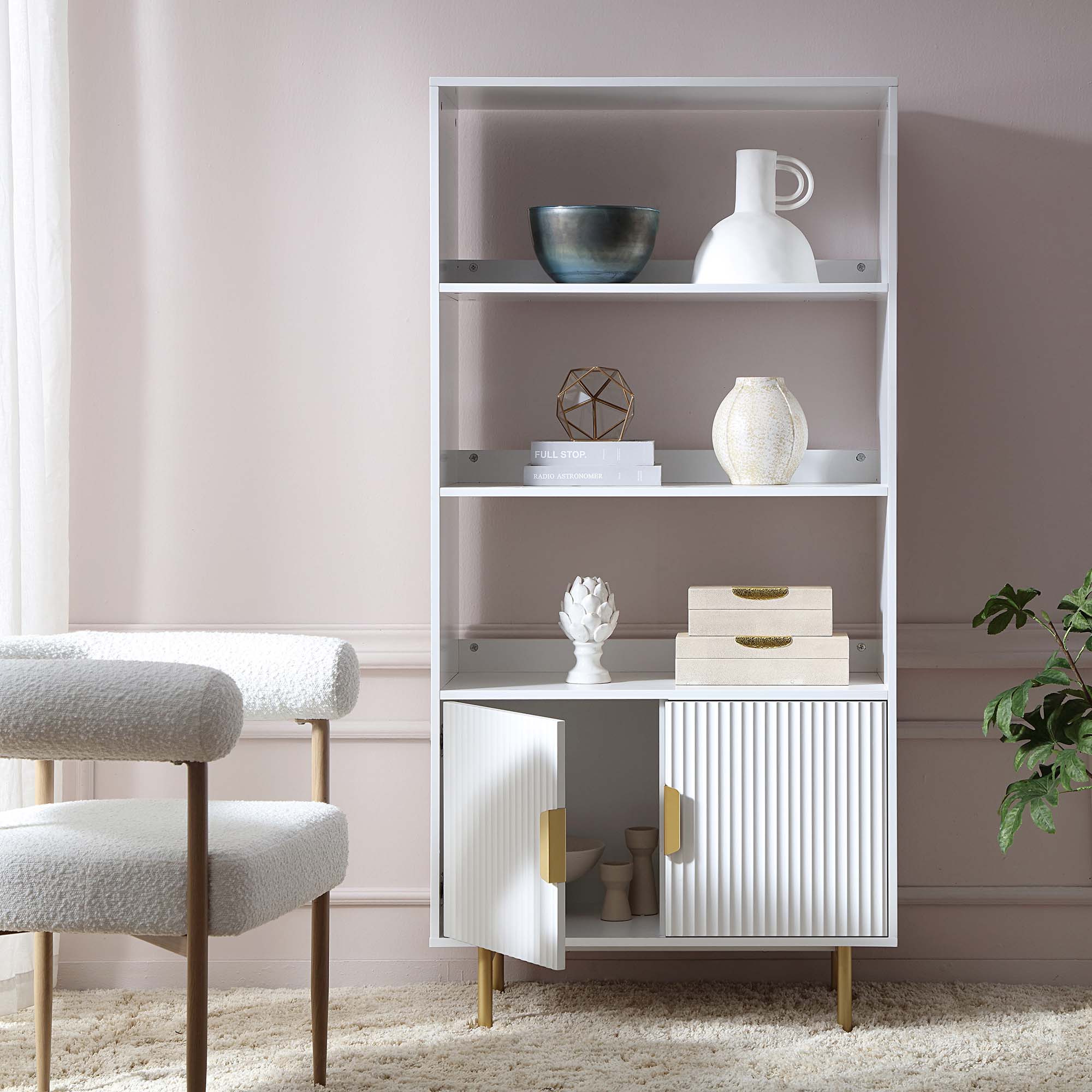 richmond ridged tall bookcase with doors, matte white richmond ridged tall bookcase with doors, matte white