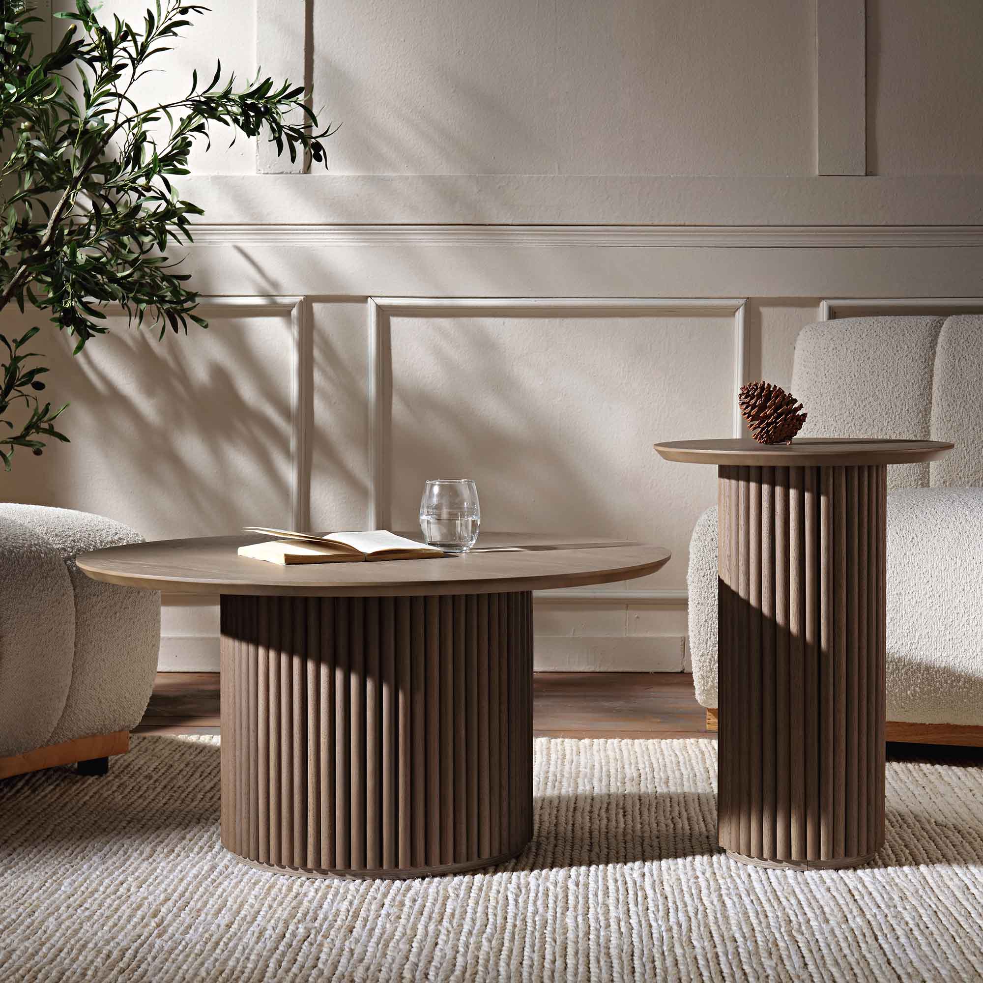 maru oak round side table, silver oak maru oak round side table, silver oak