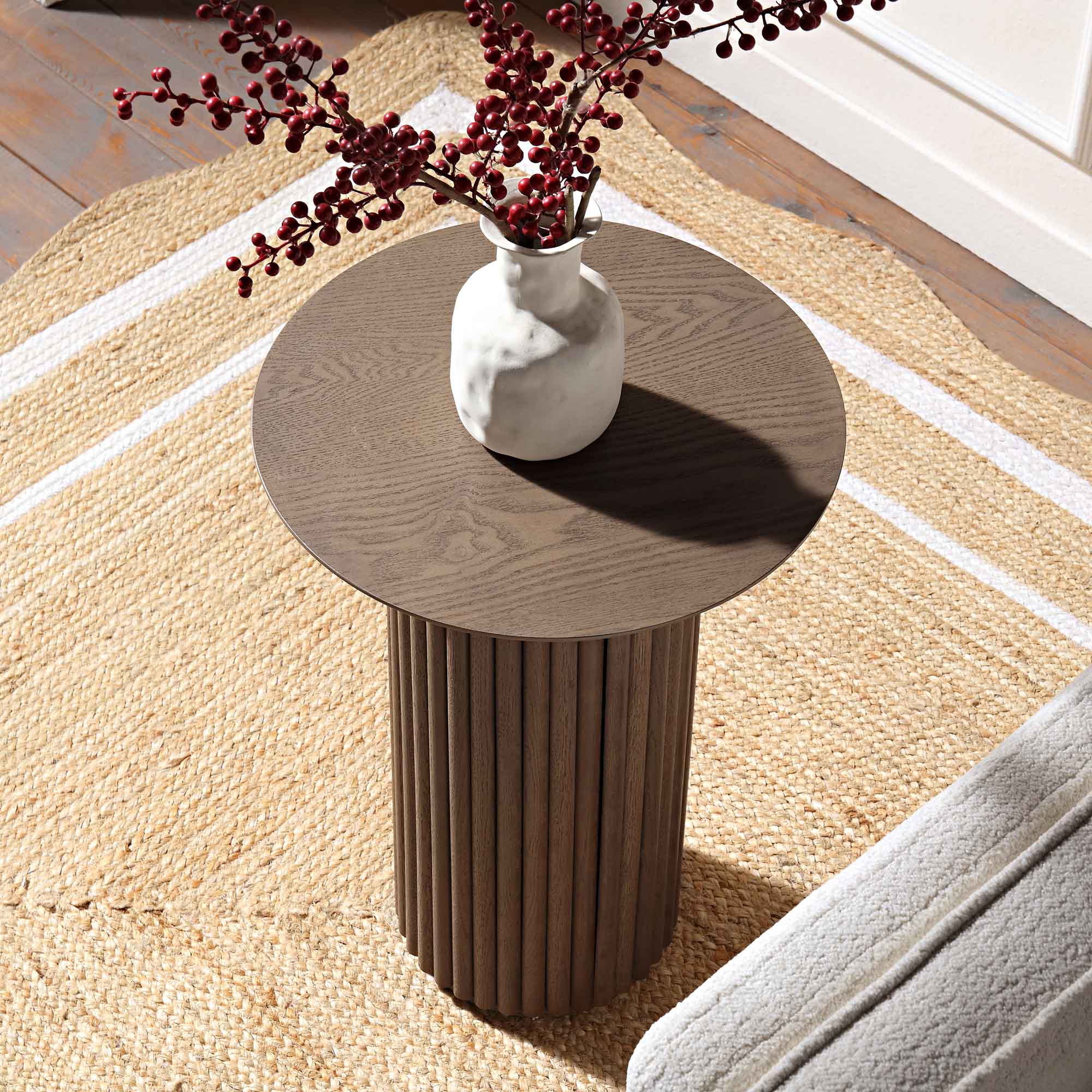 maru oak round side table, silver oak maru oak round side table, silver oak