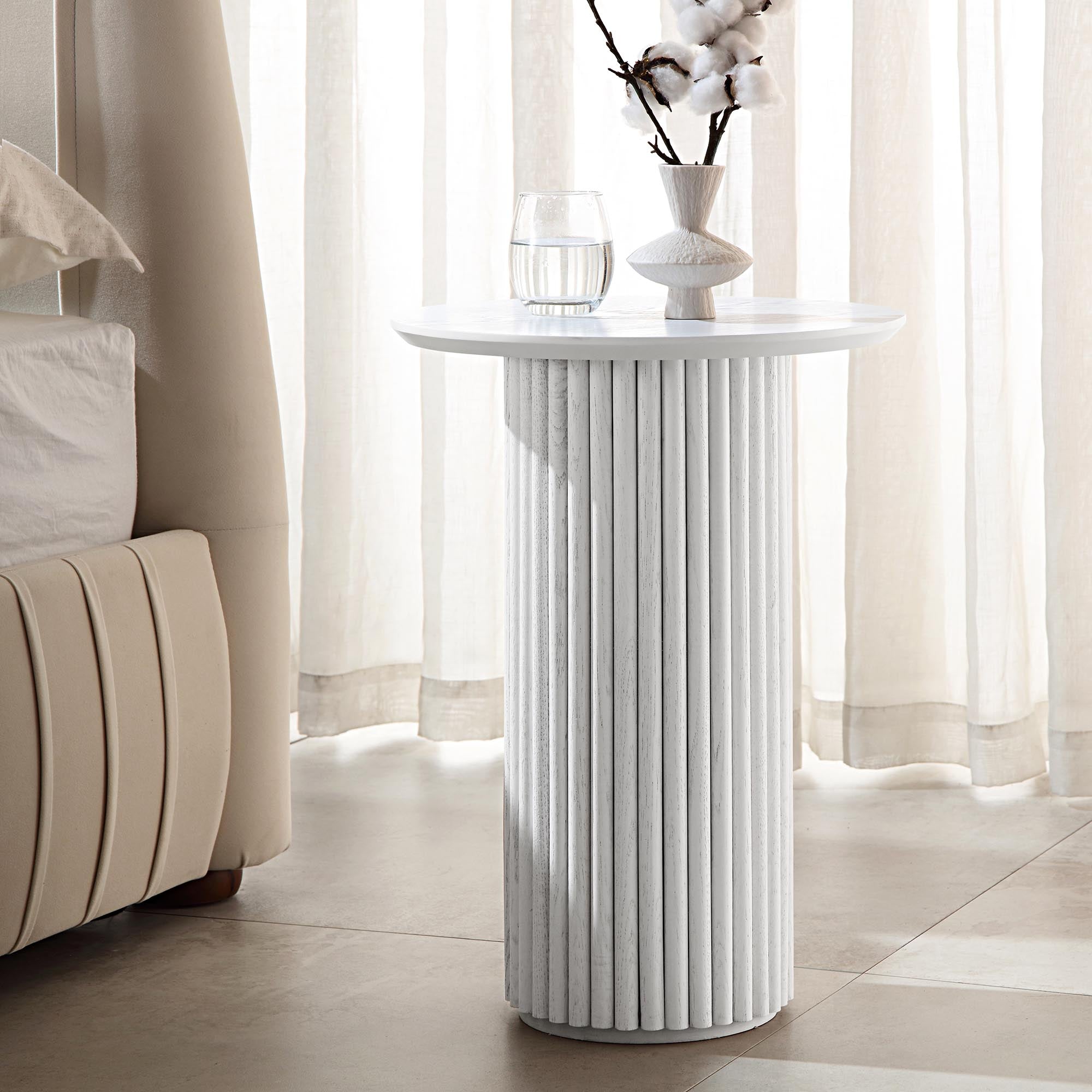 maru oak round side table, washed white maru oak round side table, washed white