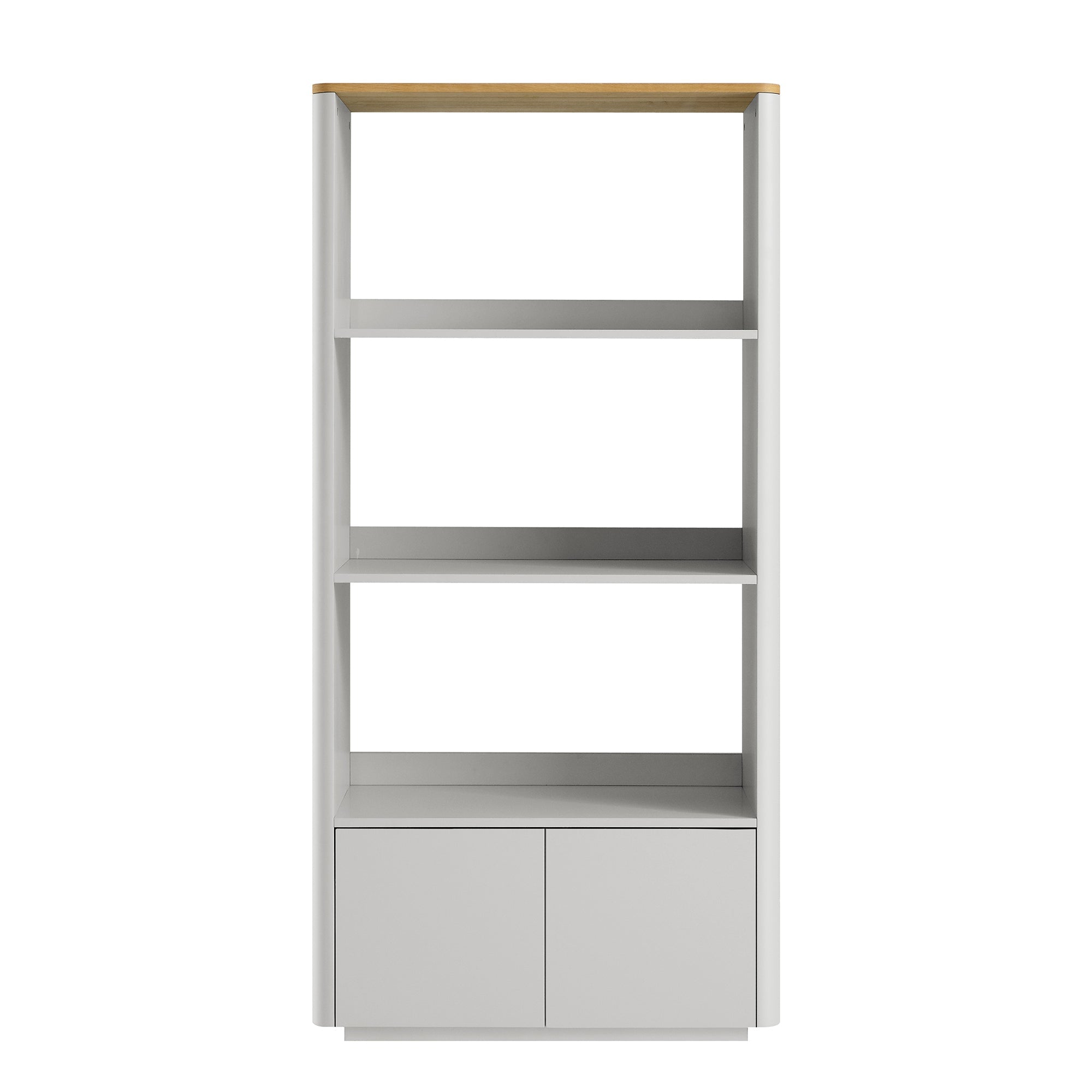 agnes curved edge bookcase, dove gray with oak top agnes curved edge bookcase, dove gray with oak top