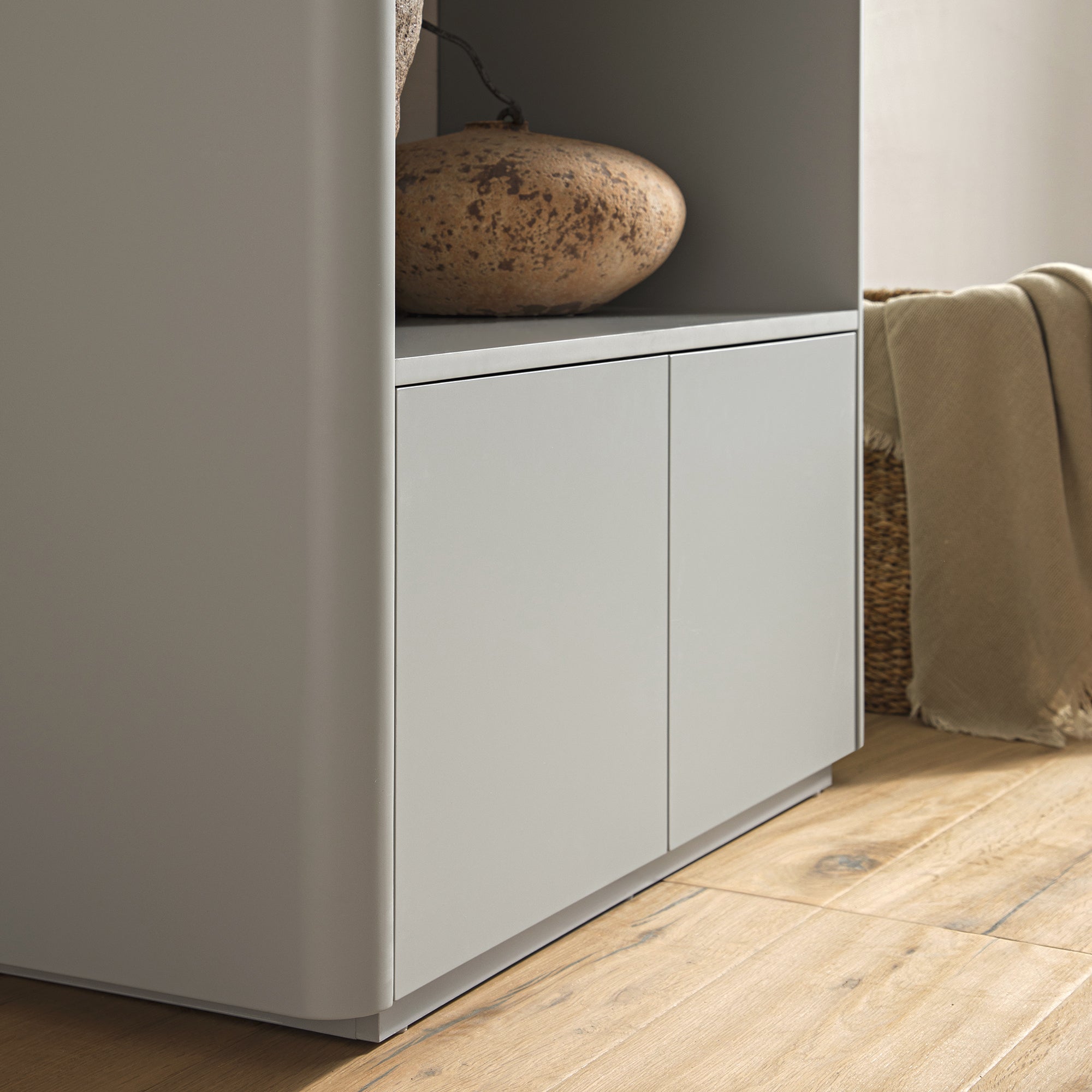 agnes curved edge bookcase, dove gray with oak top agnes curved edge bookcase, dove gray with oak top