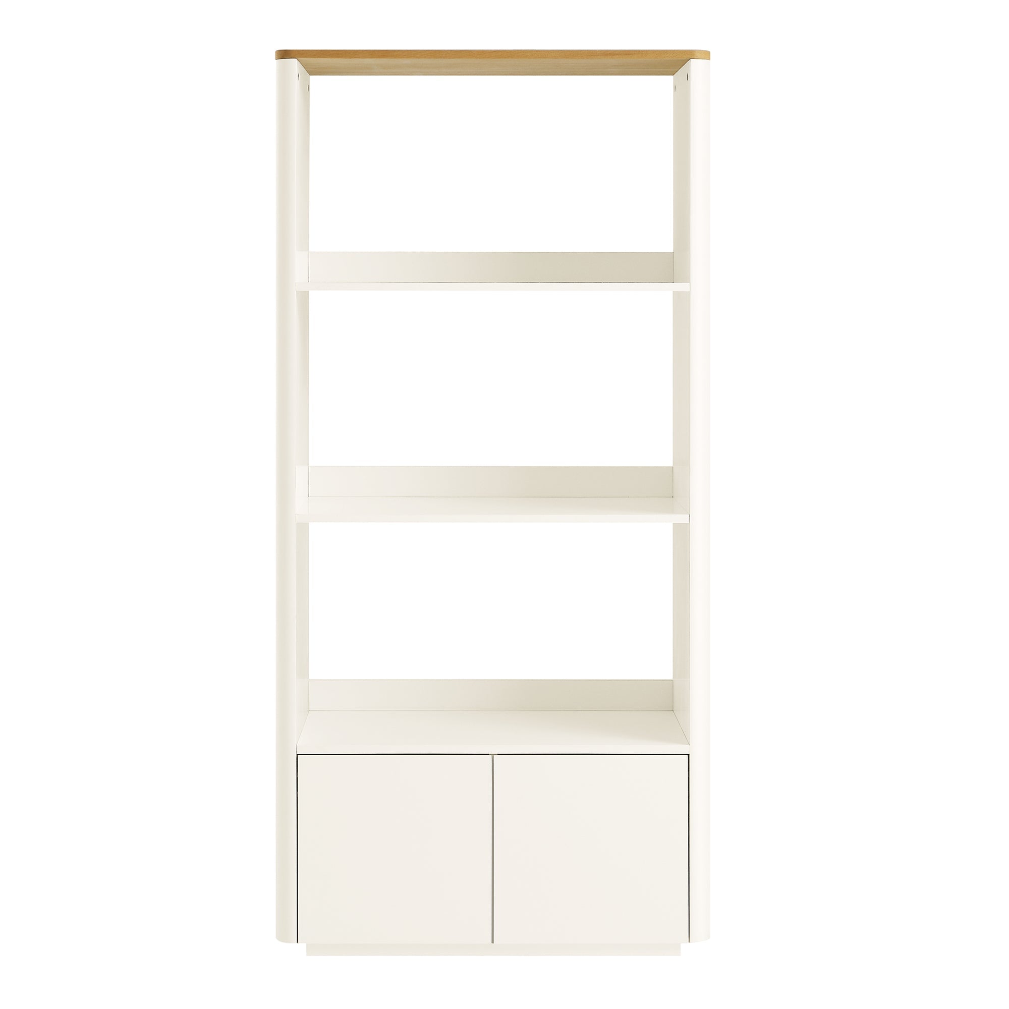 agnes curved edge bookcase, off white with oak top agnes curved edge bookcase, off white with oak top