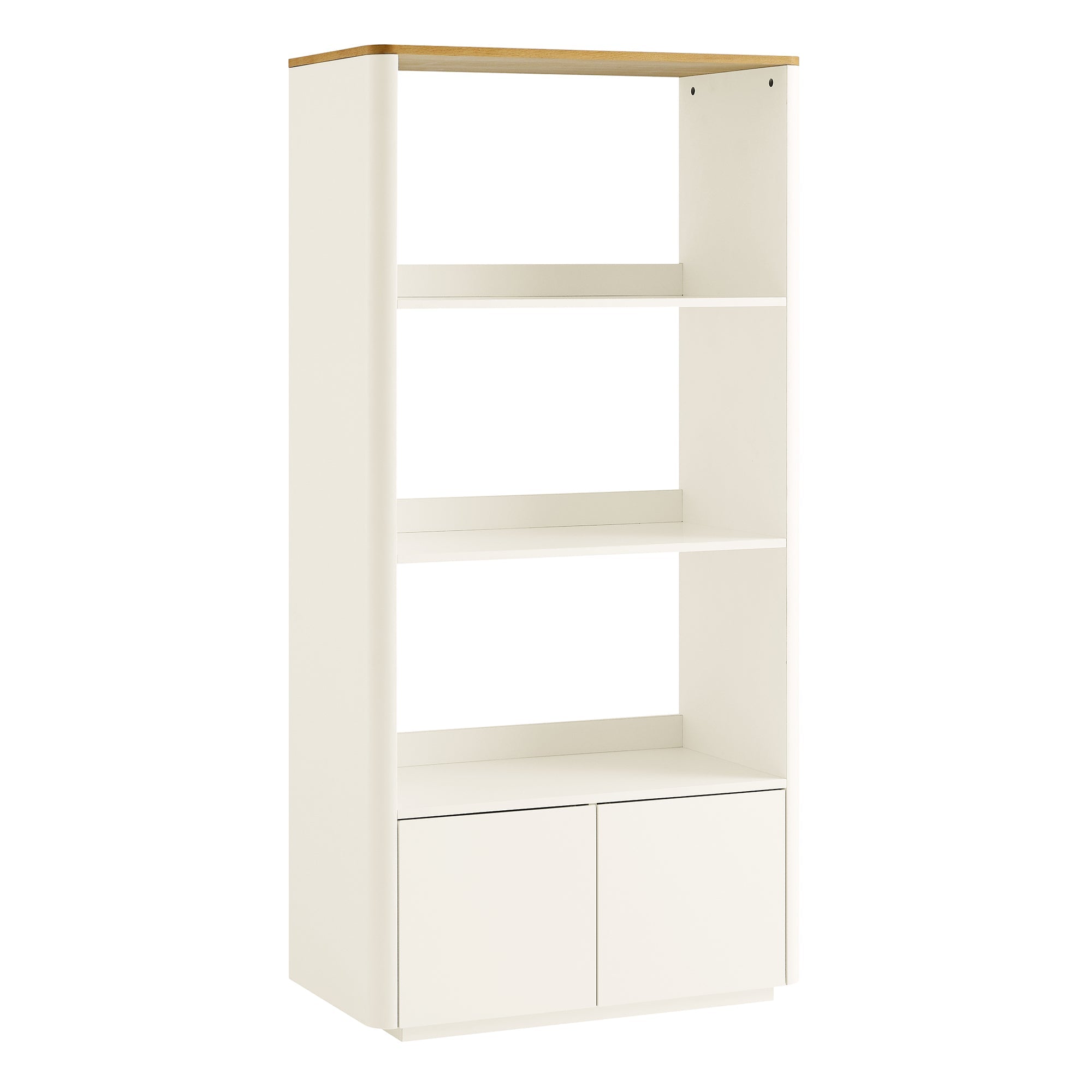 agnes curved edge bookcase, off white with oak top agnes curved edge bookcase, off white with oak top