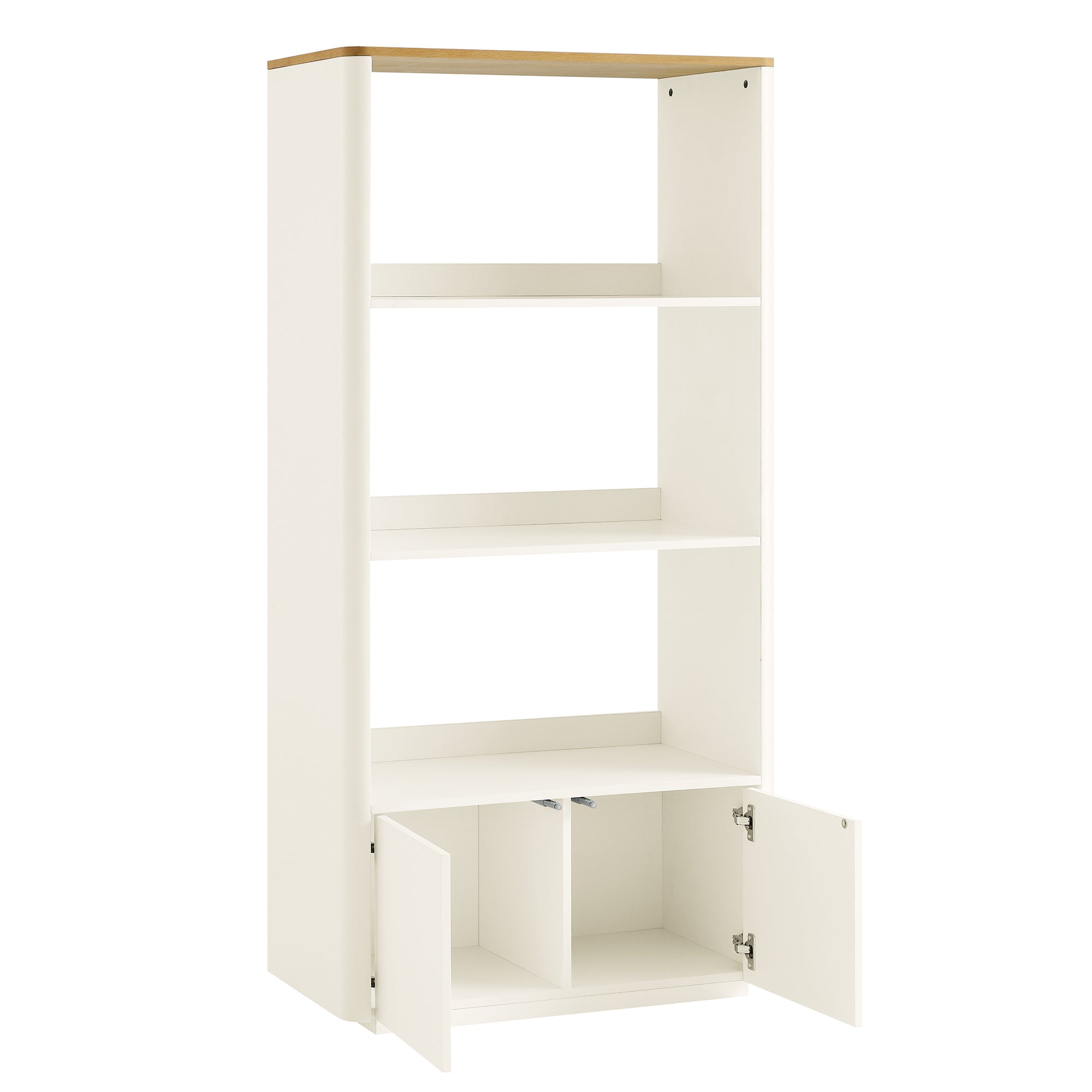 agnes curved edge bookcase, off white with oak top agnes curved edge bookcase, off white with oak top