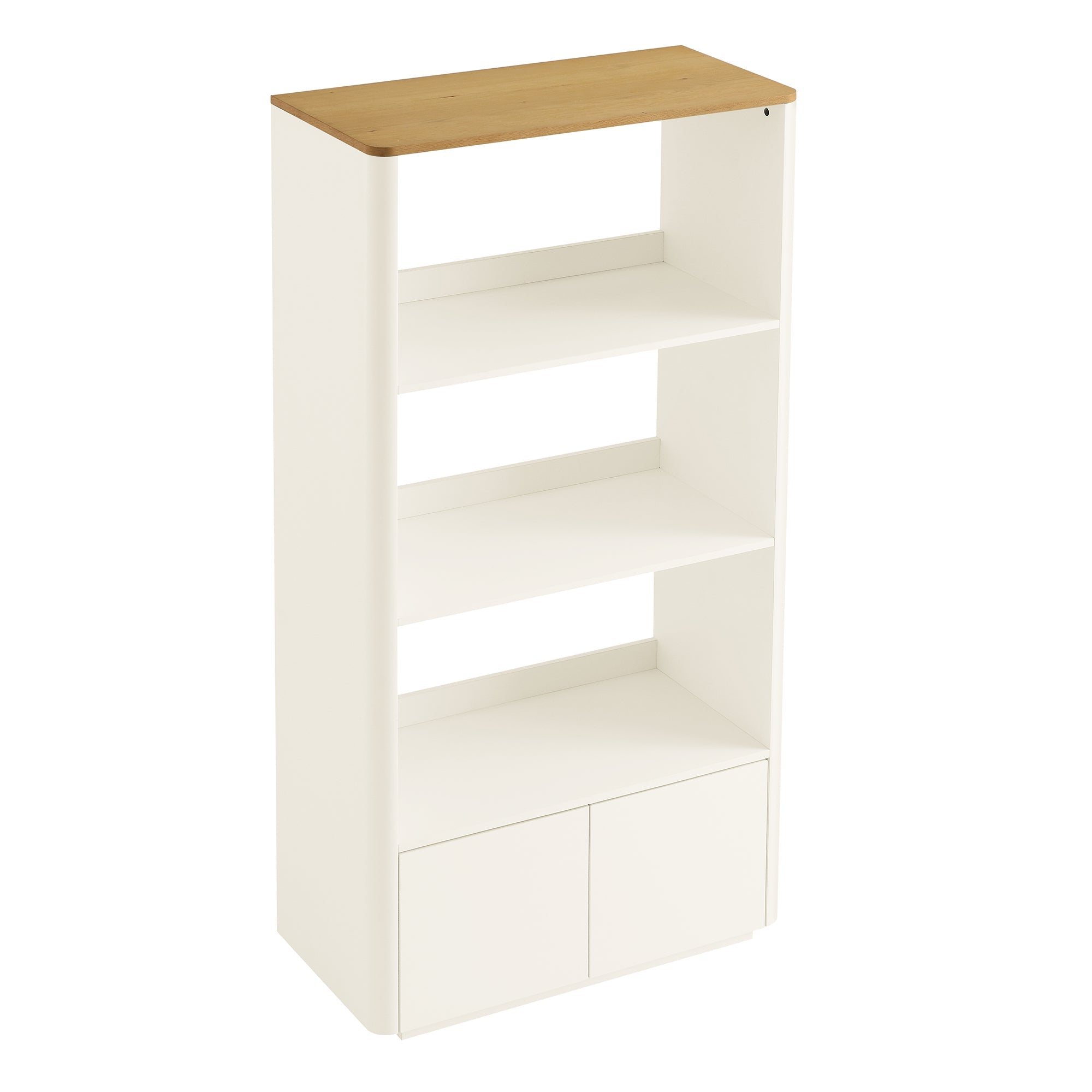 agnes curved edge bookcase, off white with oak top agnes curved edge bookcase, off white with oak top
