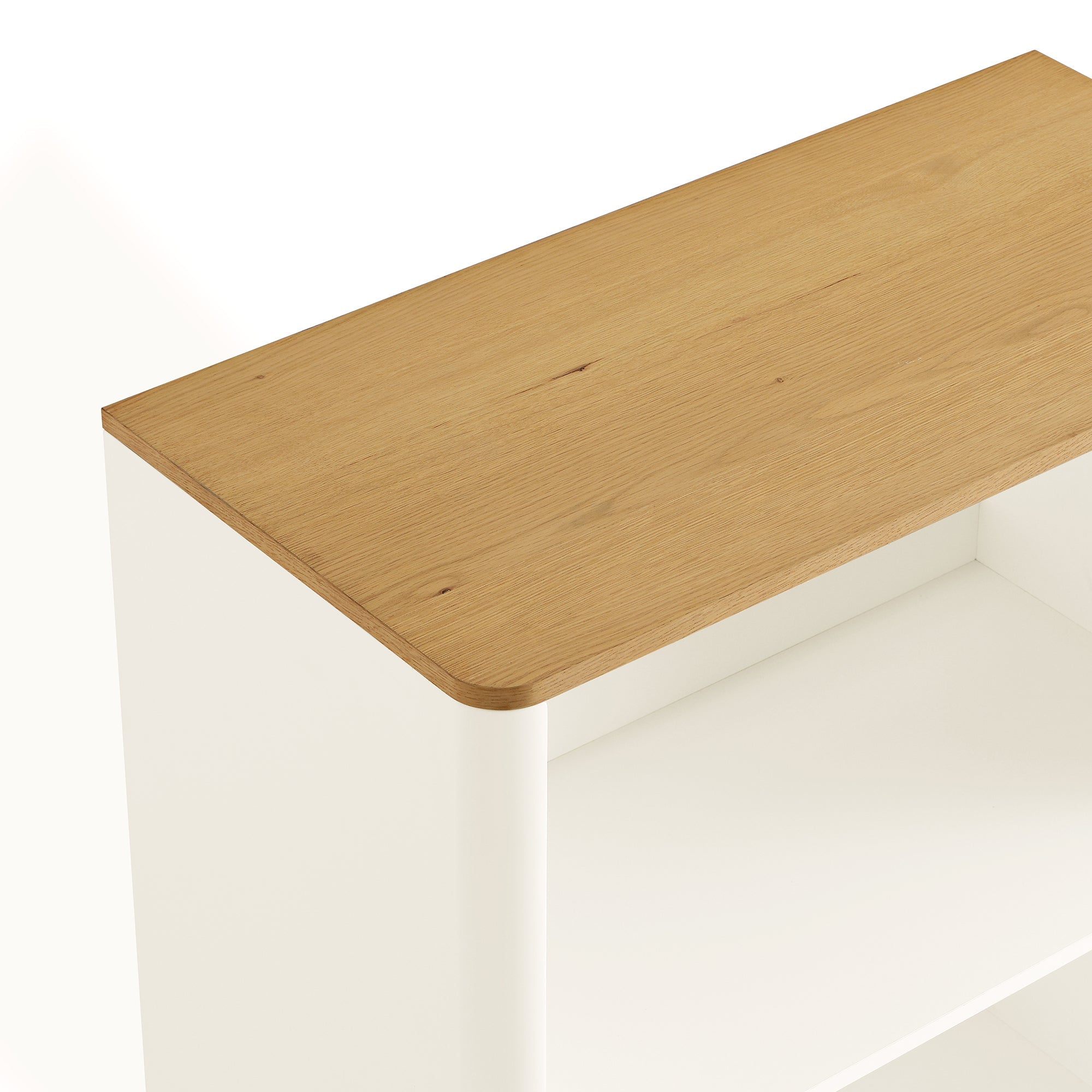 agnes curved edge bookcase, off white with oak top agnes curved edge bookcase, off white with oak top