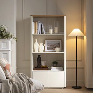 Home agnes curved edge bookcase, off white with oak top