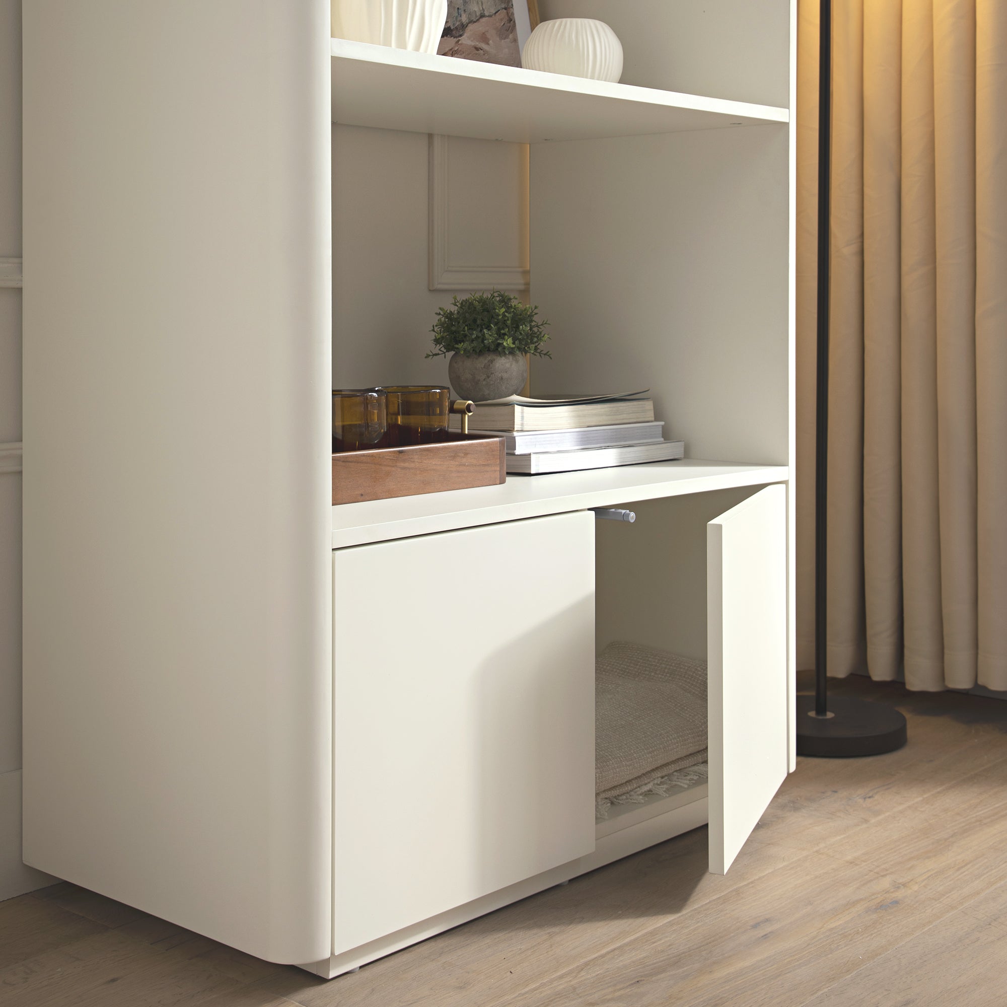 agnes curved edge bookcase, off white with oak top agnes curved edge bookcase, off white with oak top