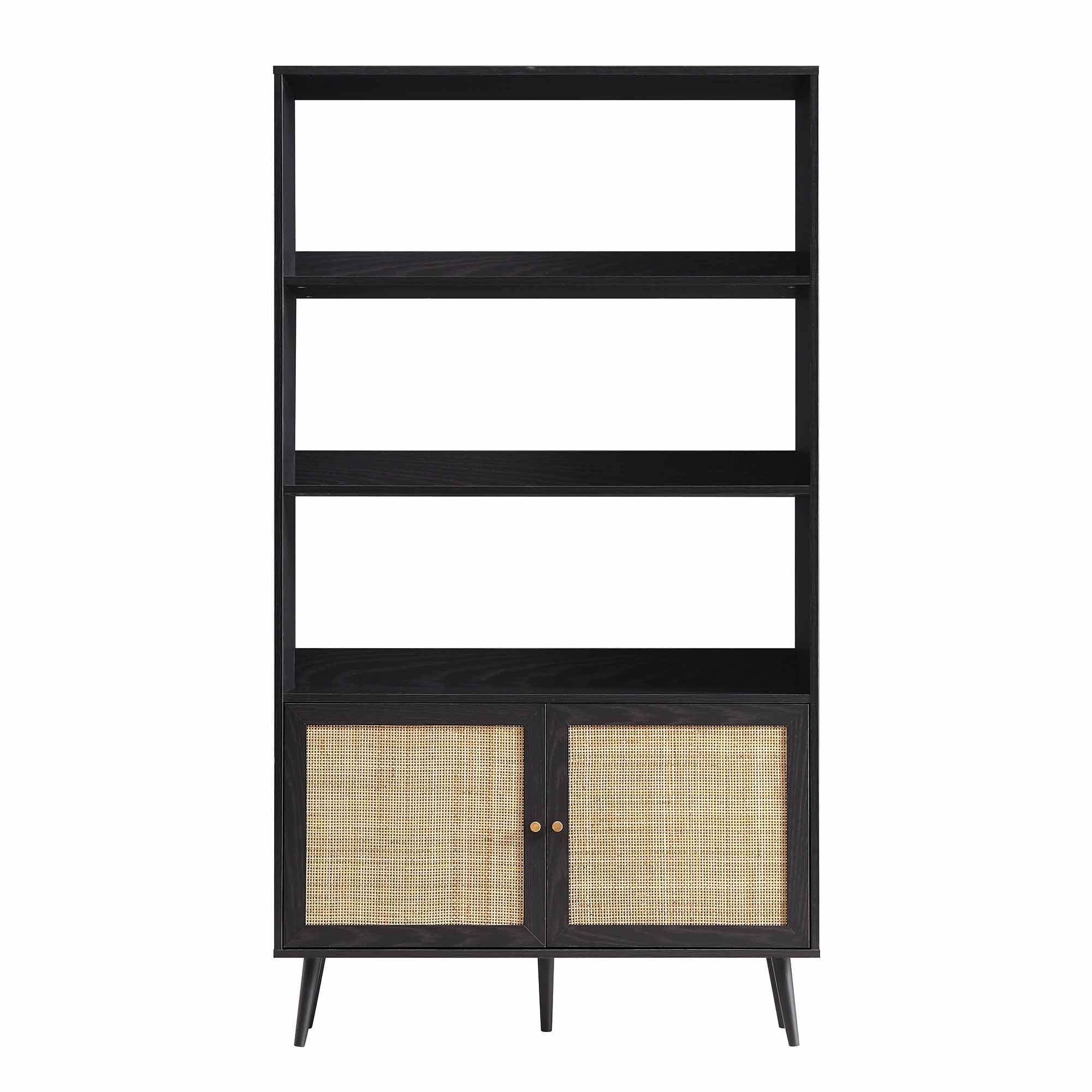 frances woven rattan bookcase with doors, black frances woven rattan bookcase with doors, black