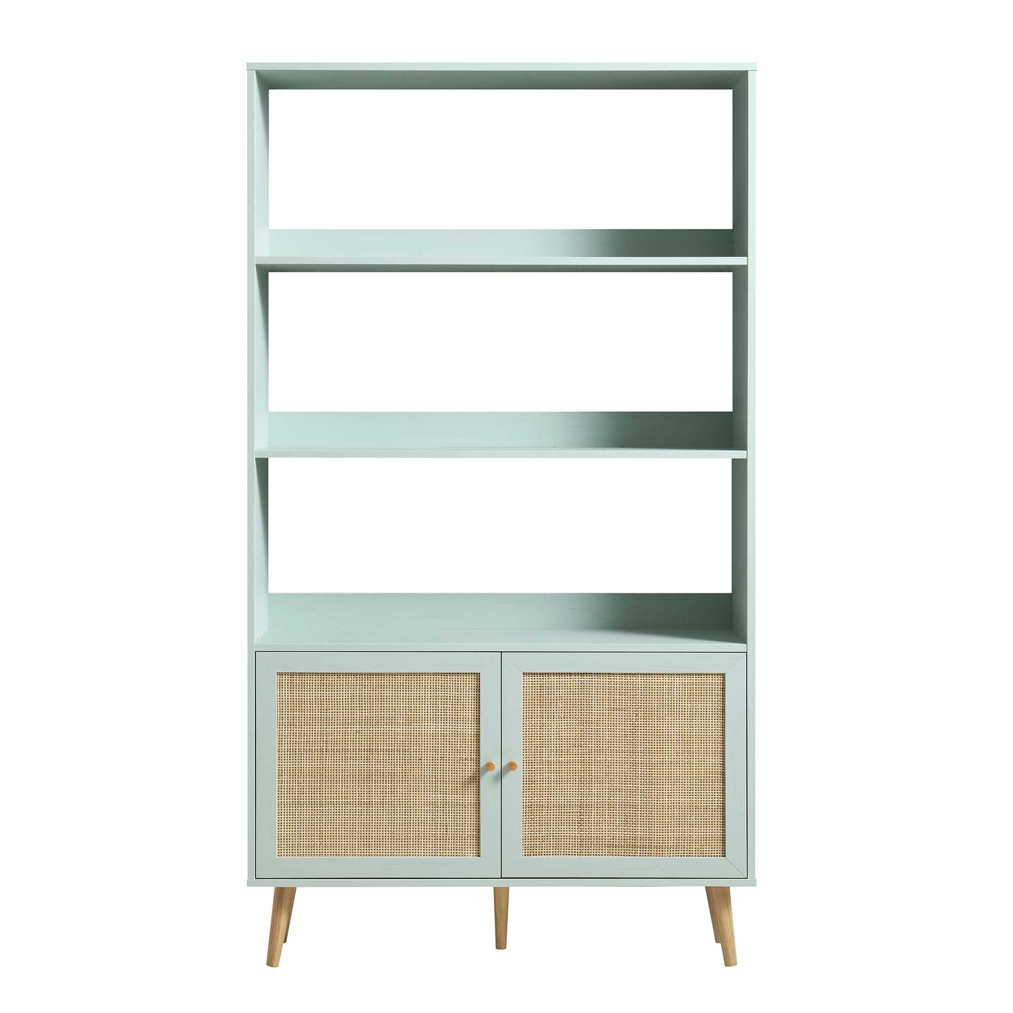 frances woven rattan bookcase with doors, mint frances woven rattan bookcase with doors, mint