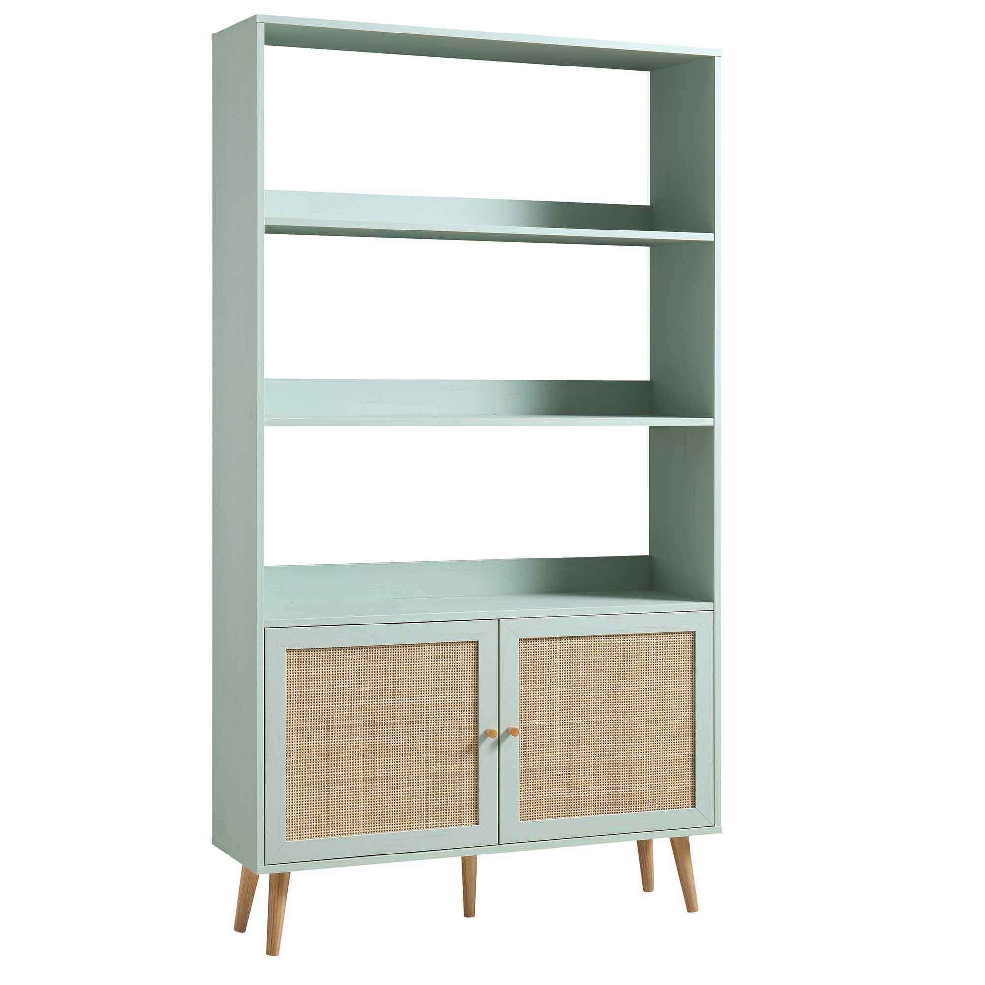 frances woven rattan bookcase with doors, mint frances woven rattan bookcase with doors, mint