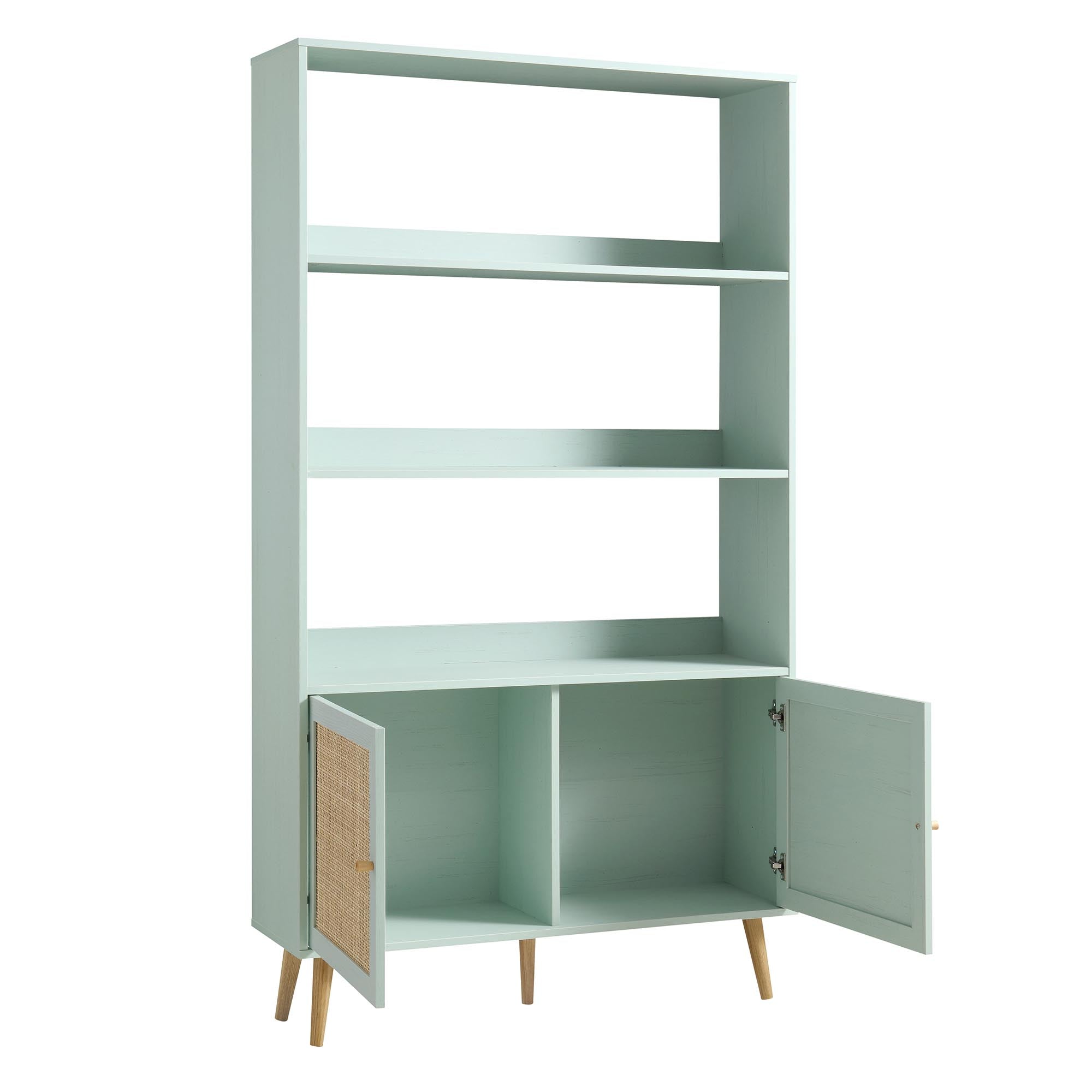 frances woven rattan bookcase with doors, mint frances woven rattan bookcase with doors, mint