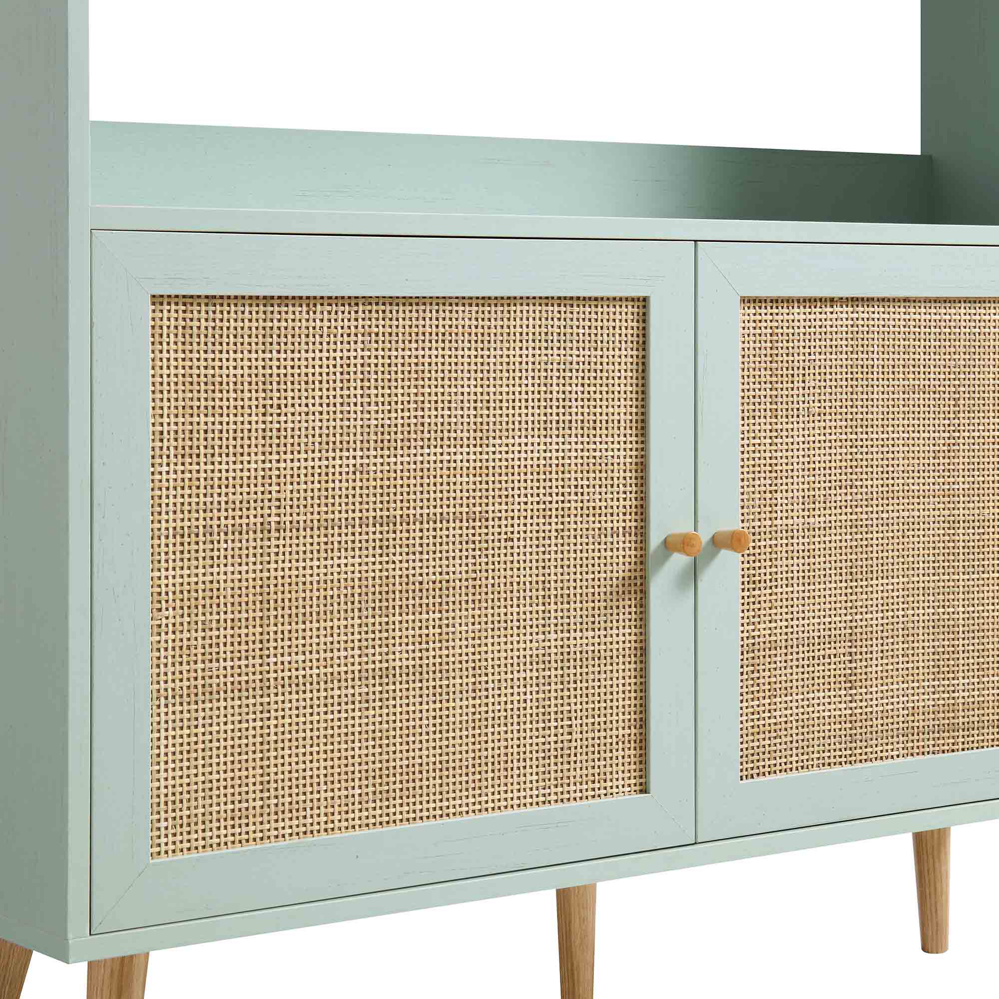 frances woven rattan bookcase with doors, mint frances woven rattan bookcase with doors, mint