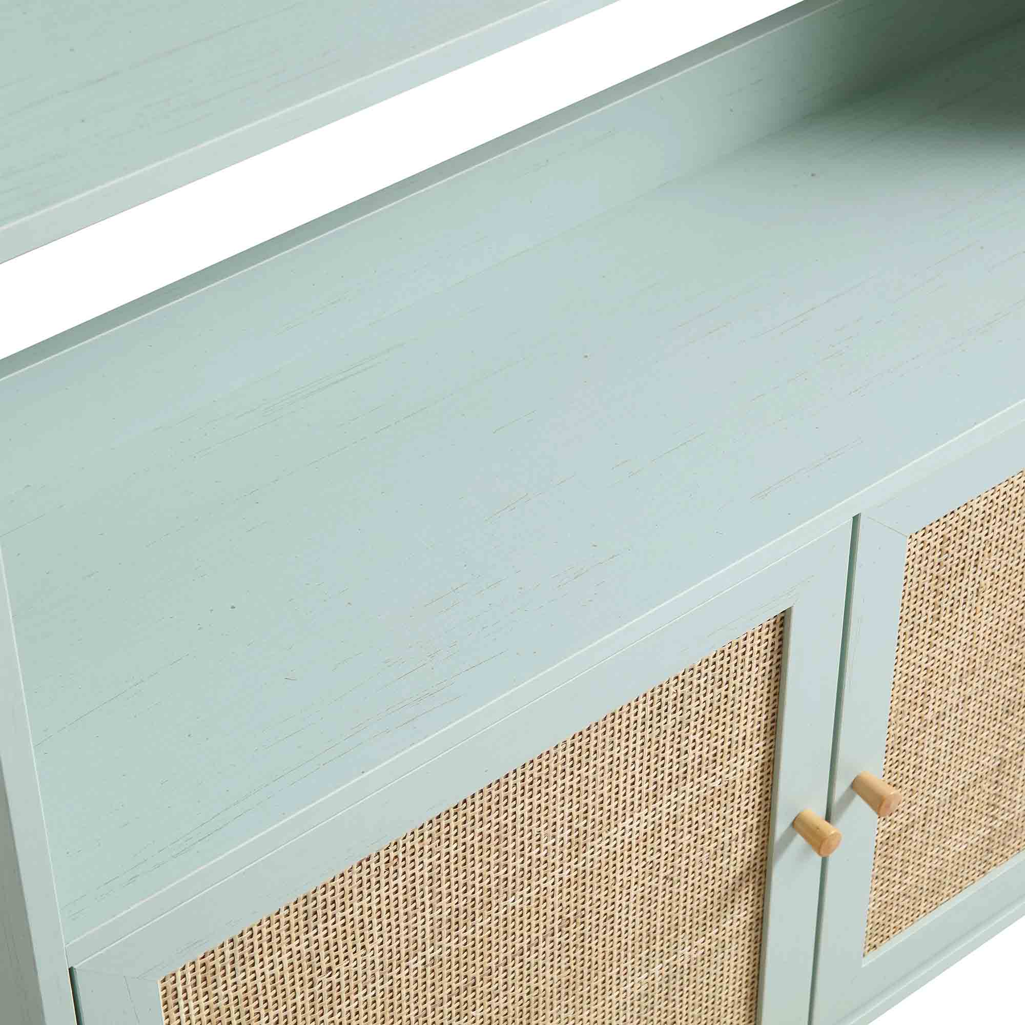 frances woven rattan bookcase with doors, mint frances woven rattan bookcase with doors, mint