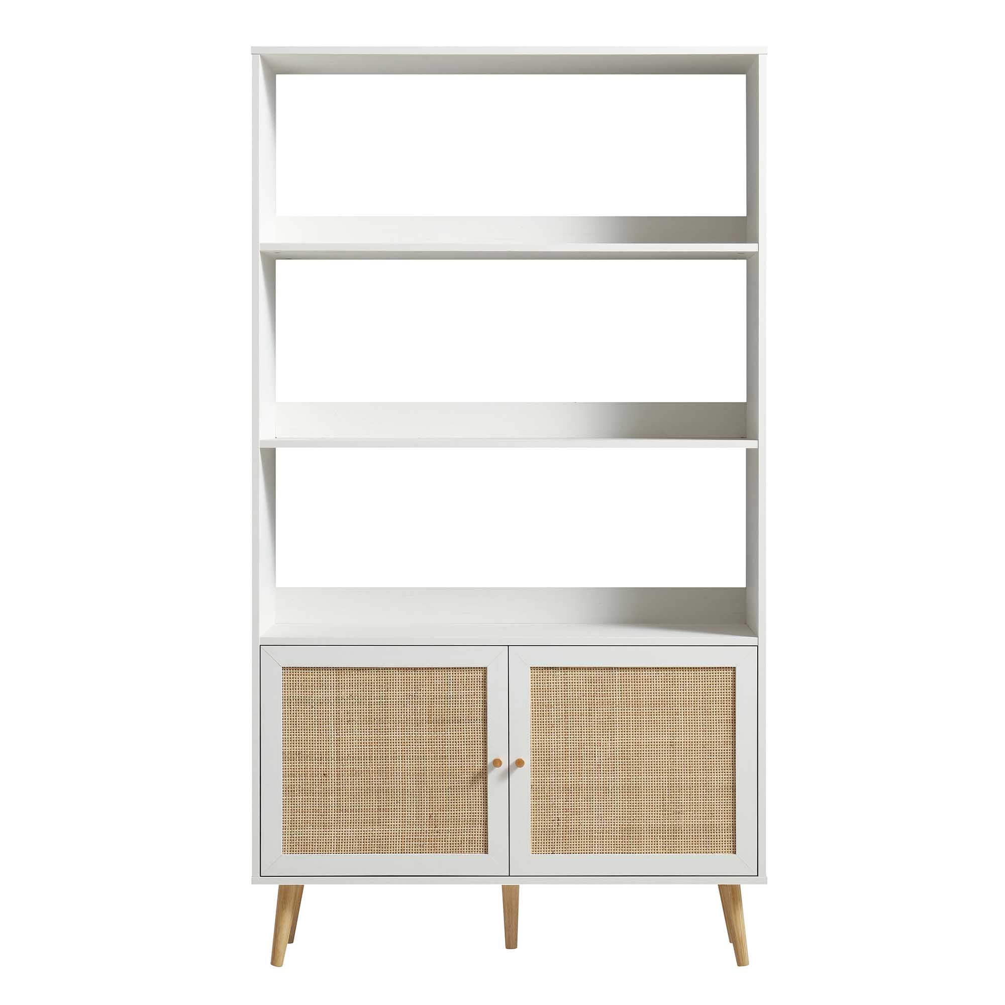 frances woven rattan bookcase with doors, white frances woven rattan bookcase with doors, white