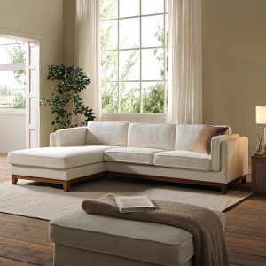 Home dipley beige boucle fabric sofa, grande chaise sofa left hand facing