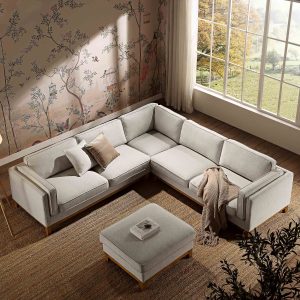 Home dipley oatmeal woven fabric grande corner sofa