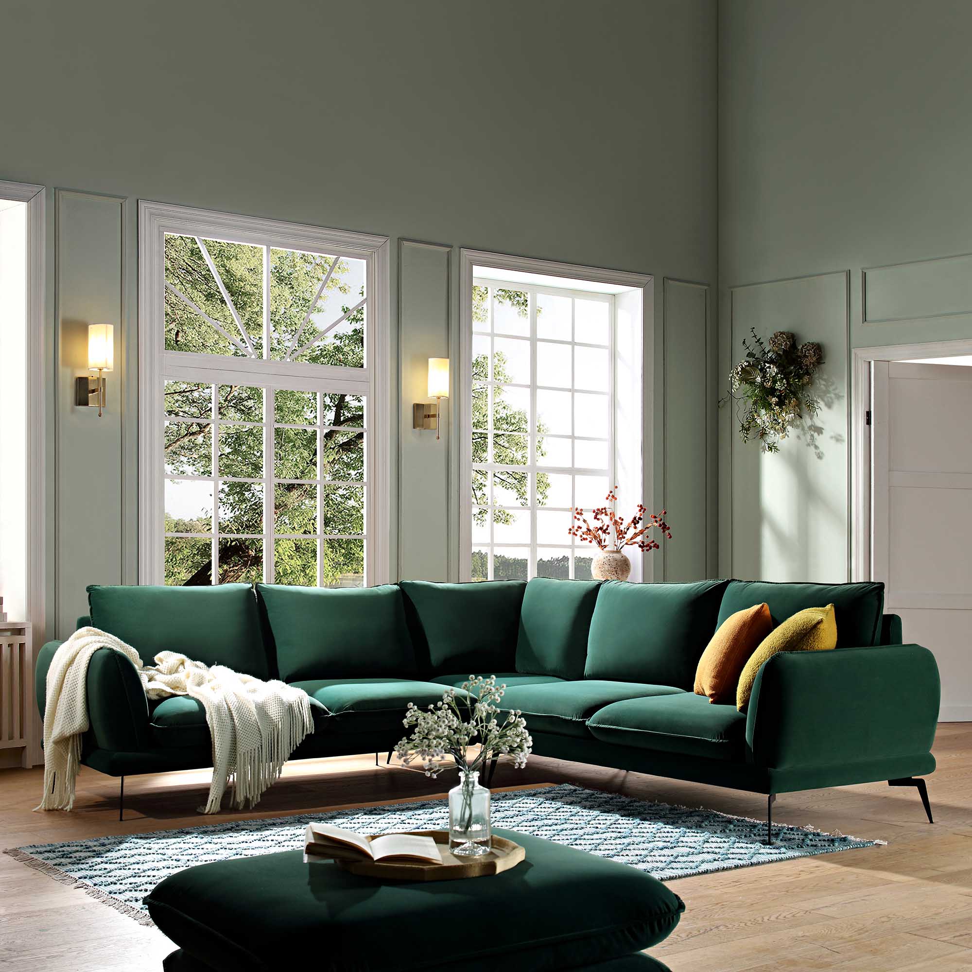obriel forest green velvet grande corner sofa obriel forest green velvet grande corner sofa