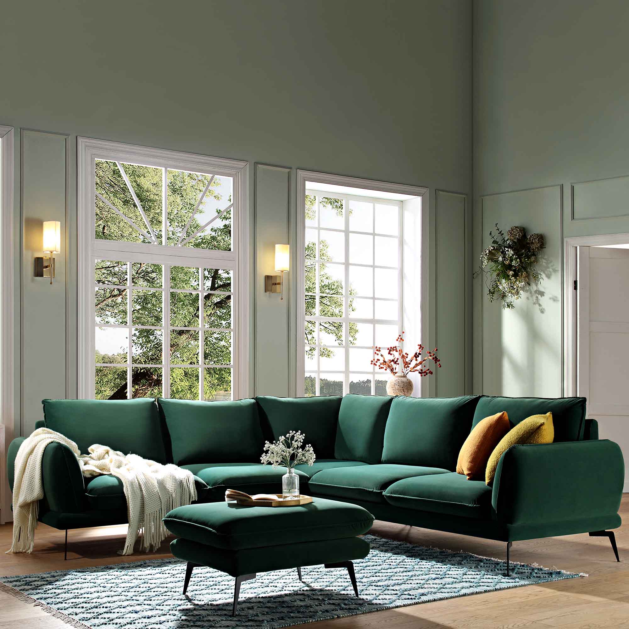 obriel forest green velvet grande corner sofa obriel forest green velvet grande corner sofa