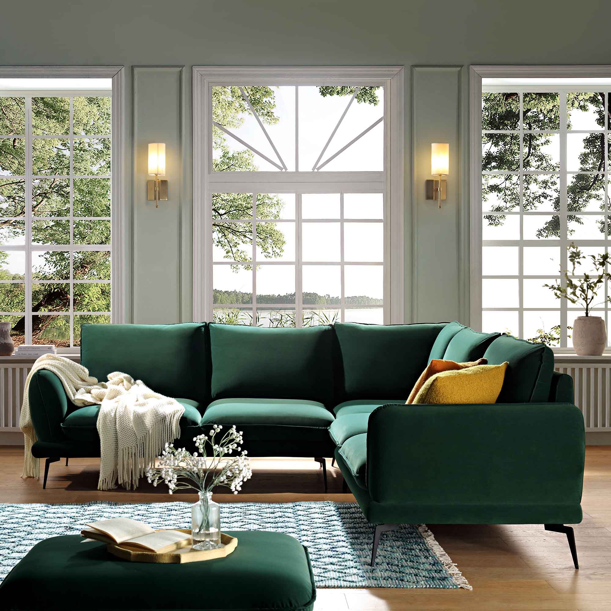 obriel forest green velvet grande corner sofa obriel forest green velvet grande corner sofa
