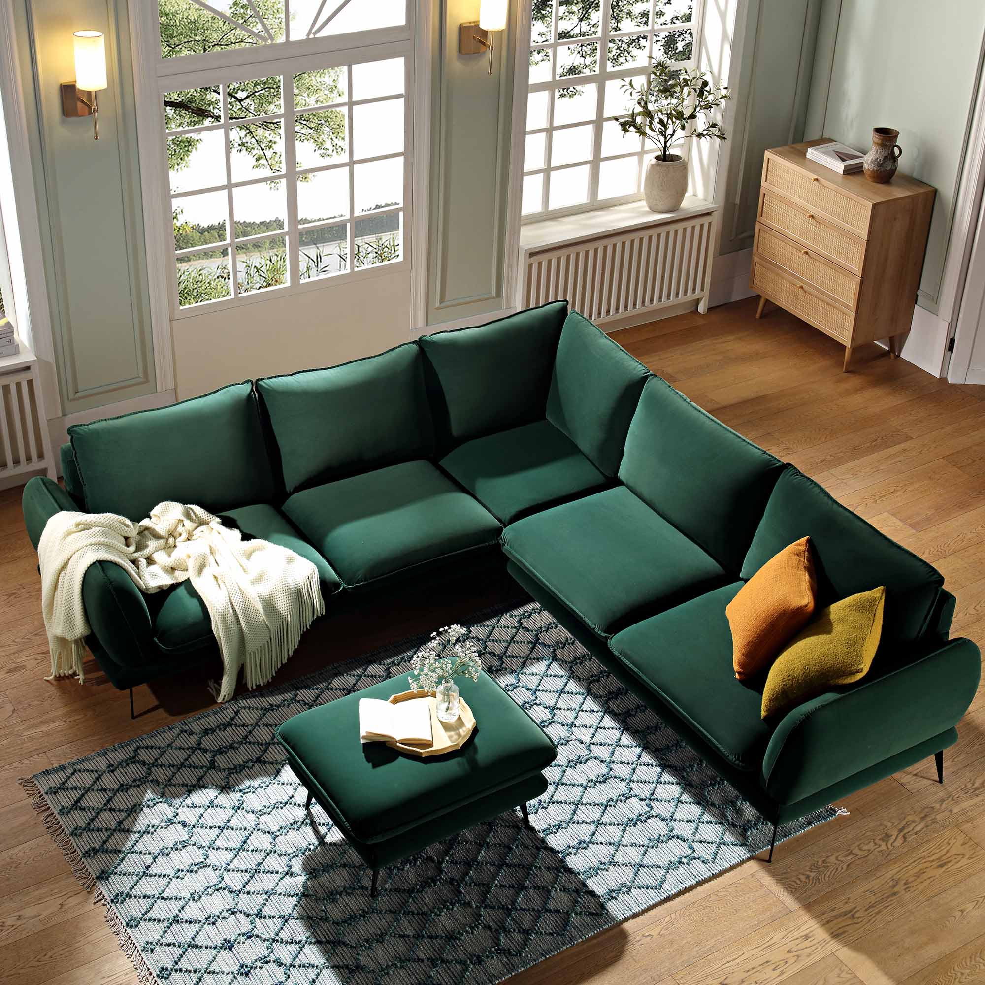 obriel forest green velvet grande corner sofa obriel forest green velvet grande corner sofa