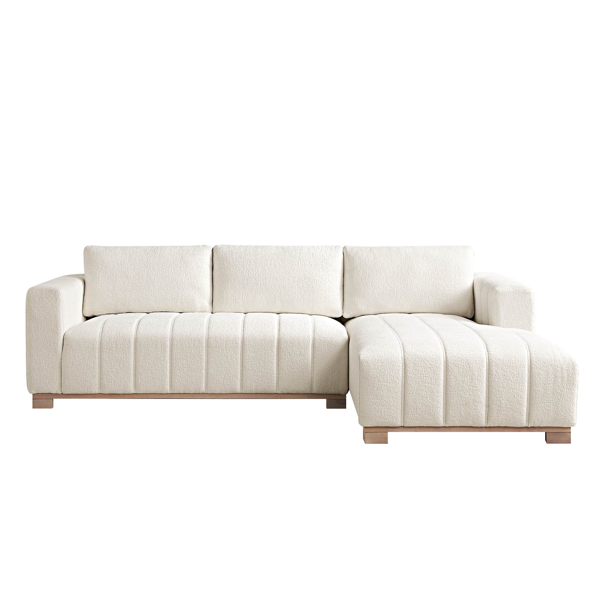 belsize beige boucle sofa with wooden base, large chaise right hand facing belsize beige boucle sofa with wooden base, large chaise right hand facing