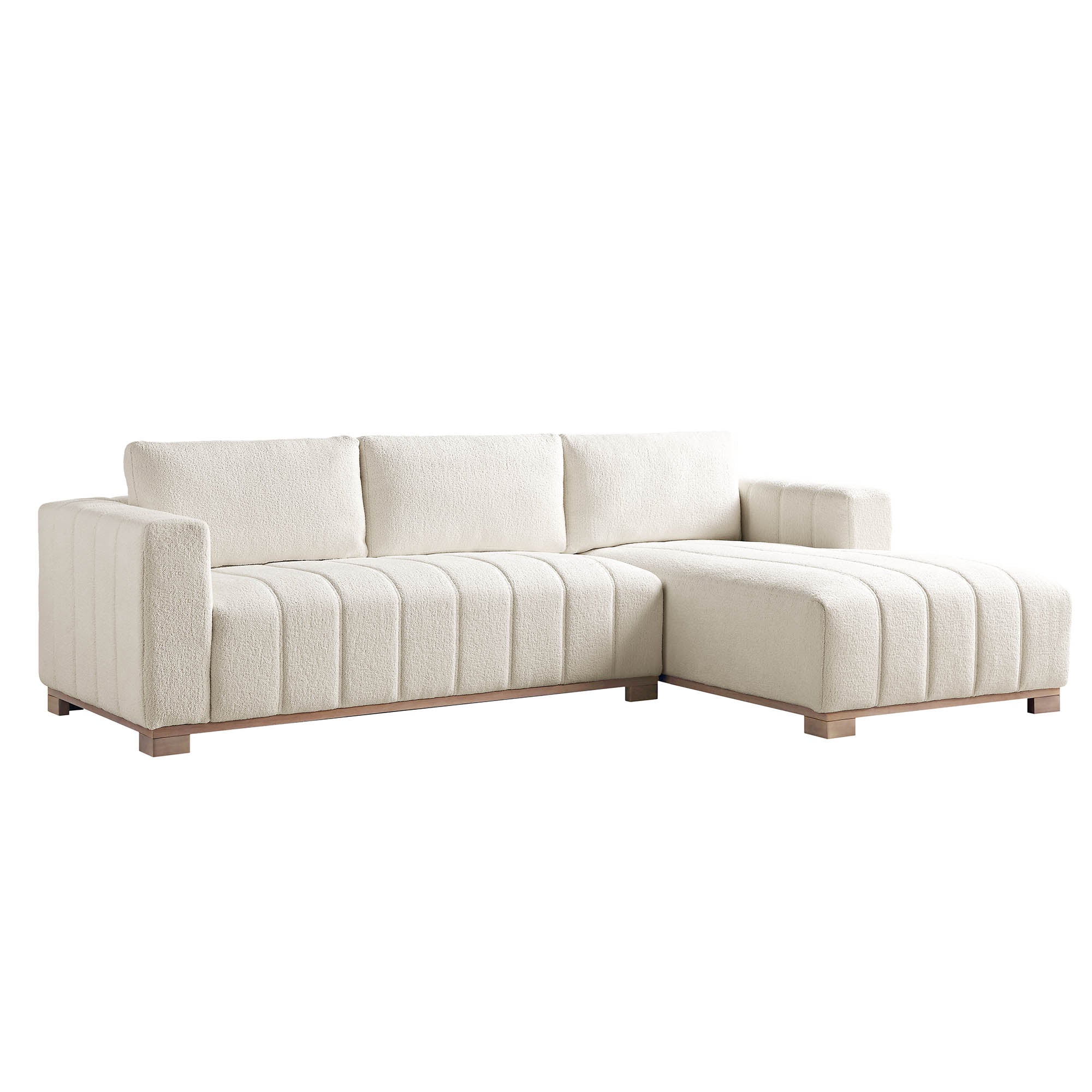 belsize beige boucle sofa with wooden base, large chaise right hand facing belsize beige boucle sofa with wooden base, large chaise right hand facing
