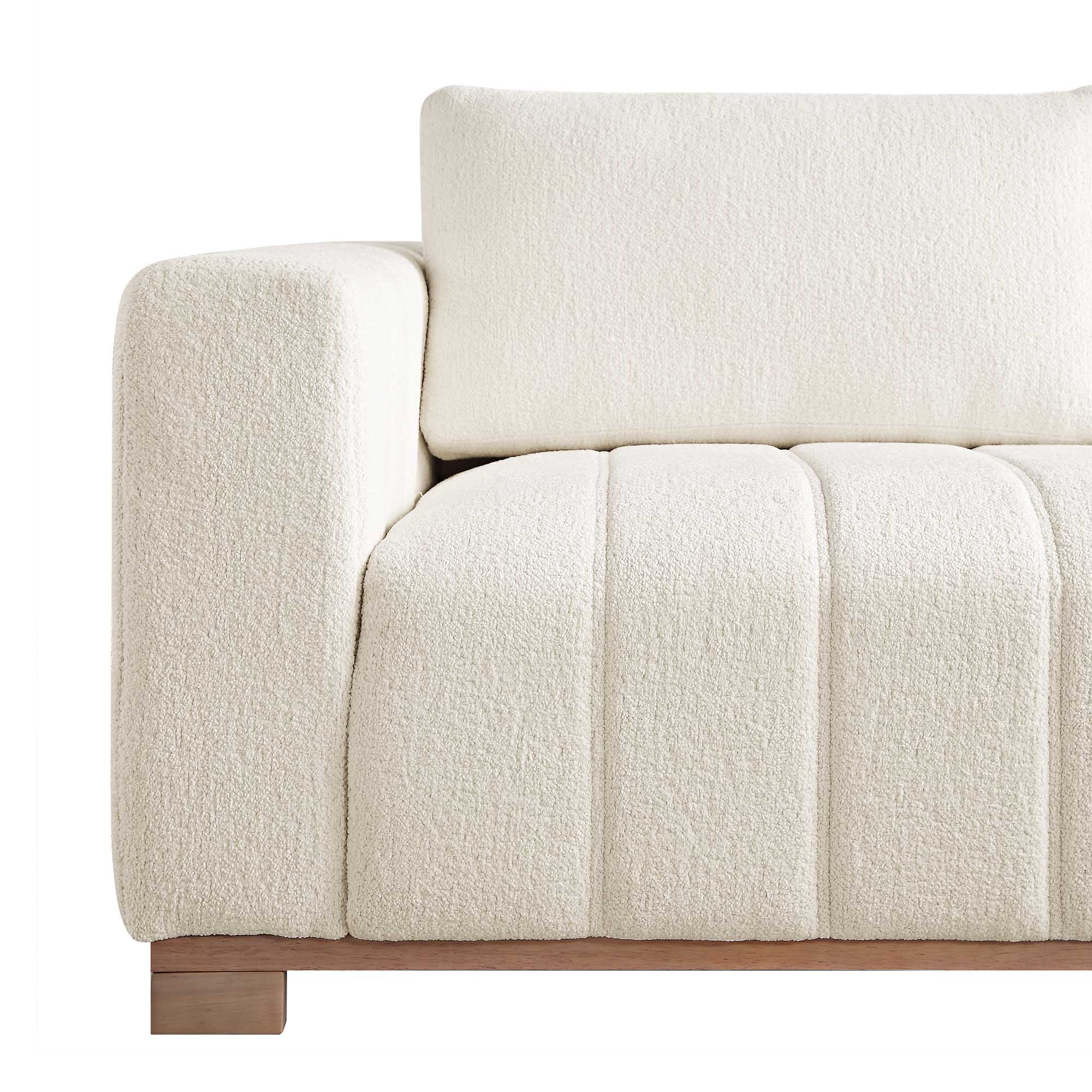 belsize beige boucle sofa with wooden base, large chaise right hand facing belsize beige boucle sofa with wooden base, large chaise right hand facing
